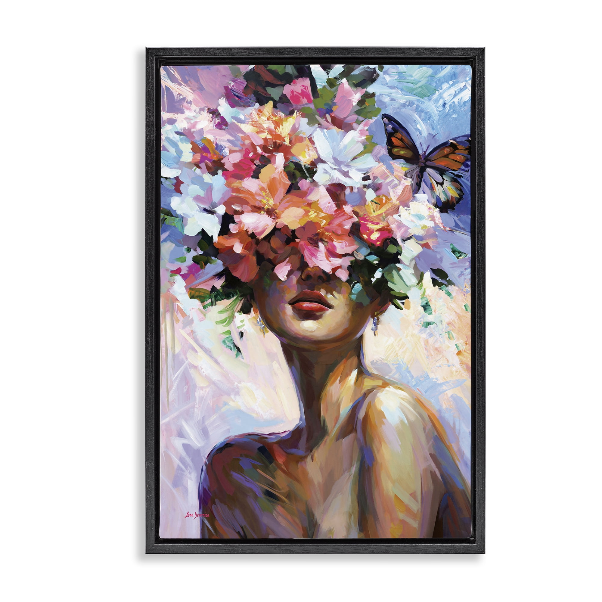 Stupell Industries Surrounded By Florals Plants & Flowers Painting Black Floater Framed Canvas Art Print Wall Art, 21 x 31