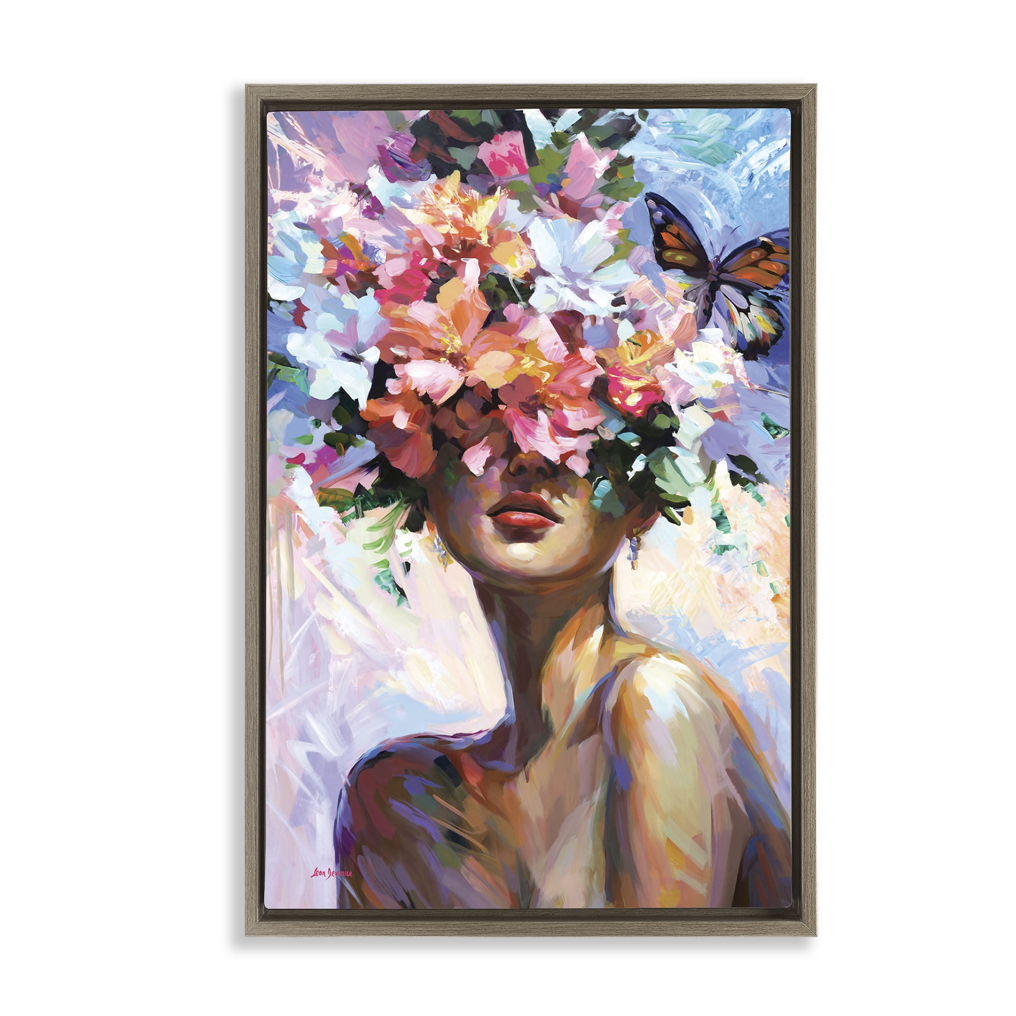 Stupell Industries Surrounded By Florals Plants & Flowers Painting Brown Floater Framed Canvas Art Print Wall Art, 17 x 25