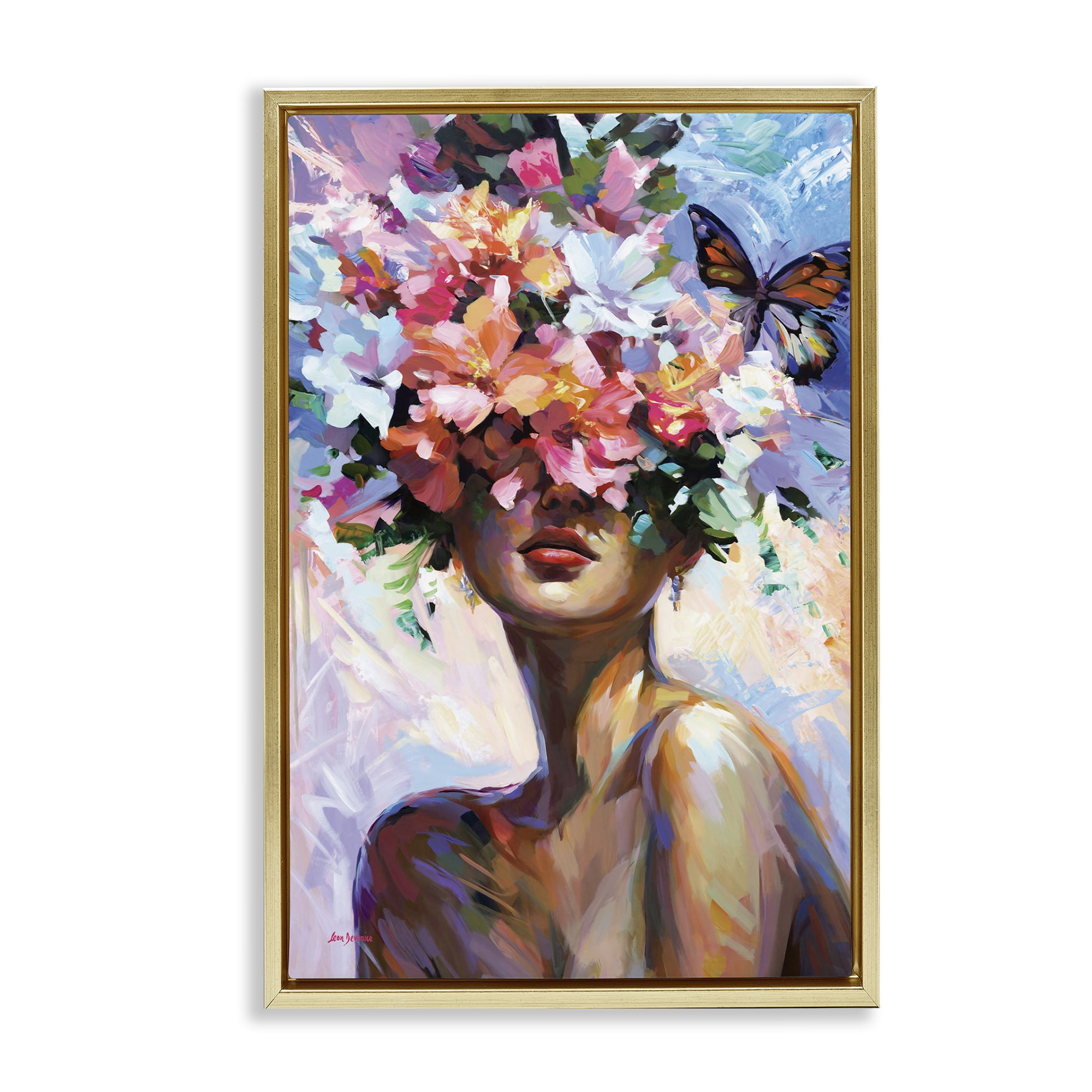 Stupell Industries Surrounded By Florals Plants & Flowers Painting Gold Floater Framed Canvas Art Print Wall Art, 21 x 31