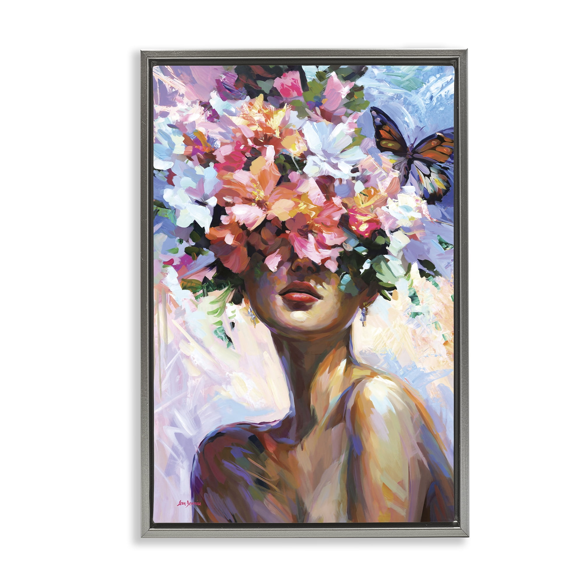 Stupell Industries Surrounded By Florals Plants & Flowers Painting Gray Floater Framed Canvas Art Print Wall Art, 21 x 31