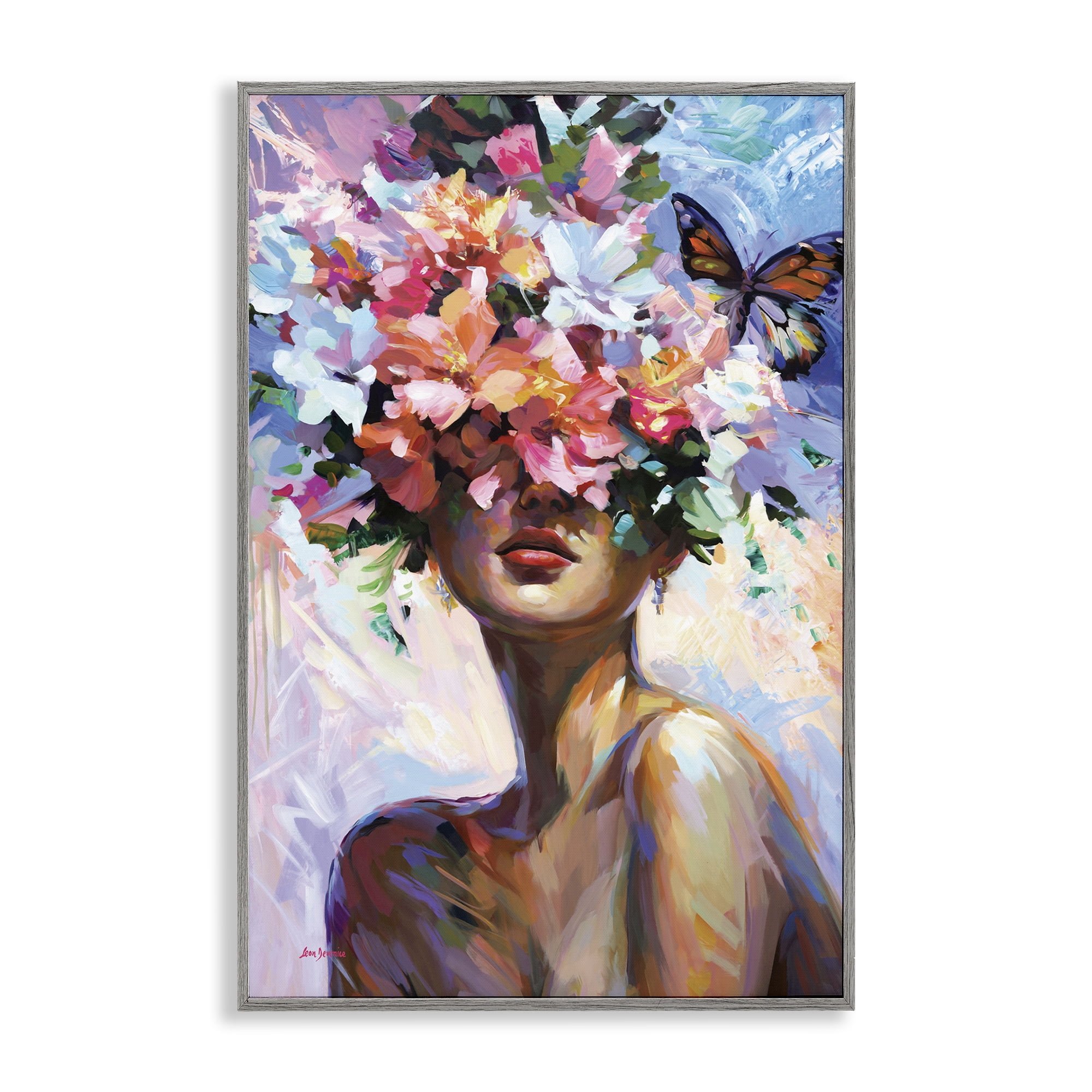 Stupell Industries Surrounded By Florals Plants & Flowers Painting Gray Framed Art Print Wall Art, 12 x 18