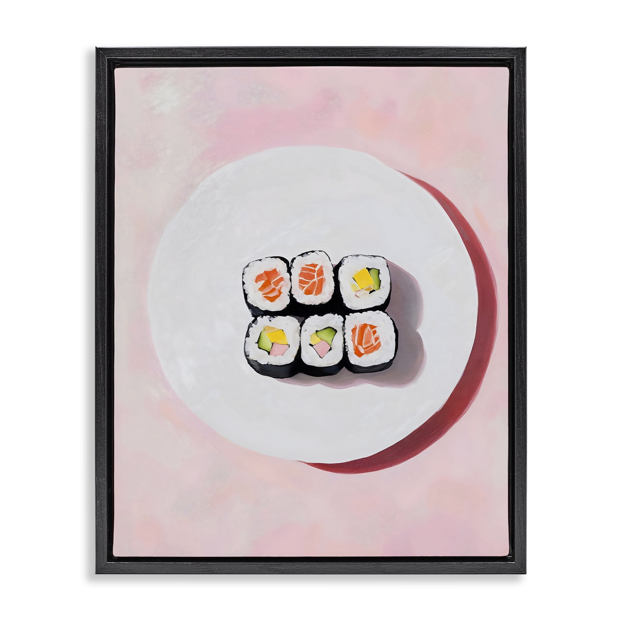 Stupell Industries Sushi Rolls on Plate Black Framed Floater Canvas Wall Art, design by The Prints Vibe