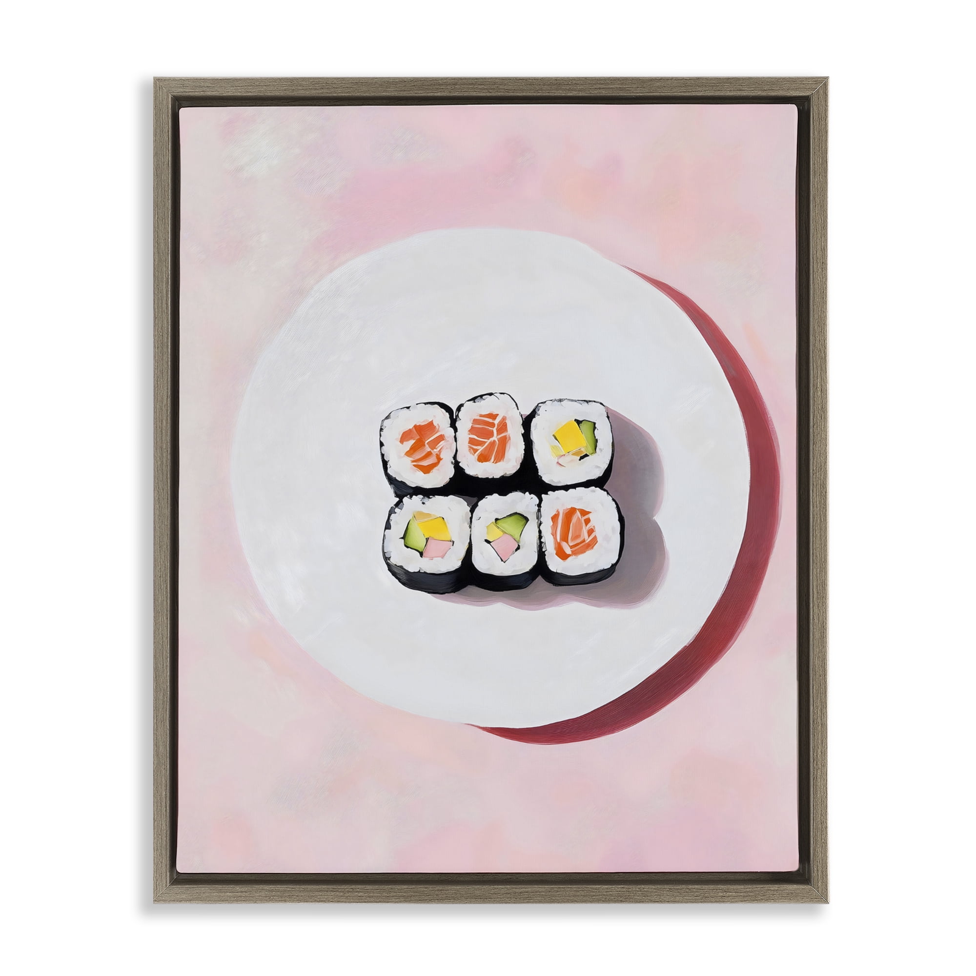 Stupell Industries Sushi Rolls on Plate Brown Framed Floater Canvas Wall Art, design by The Prints Vibe