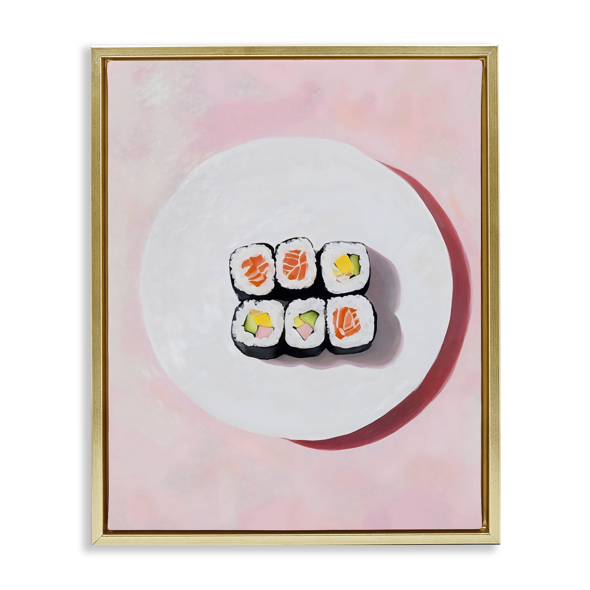 Stupell Industries Sushi Rolls on Plate Gold Framed Floater Canvas Wall Art, design by The Prints Vibe