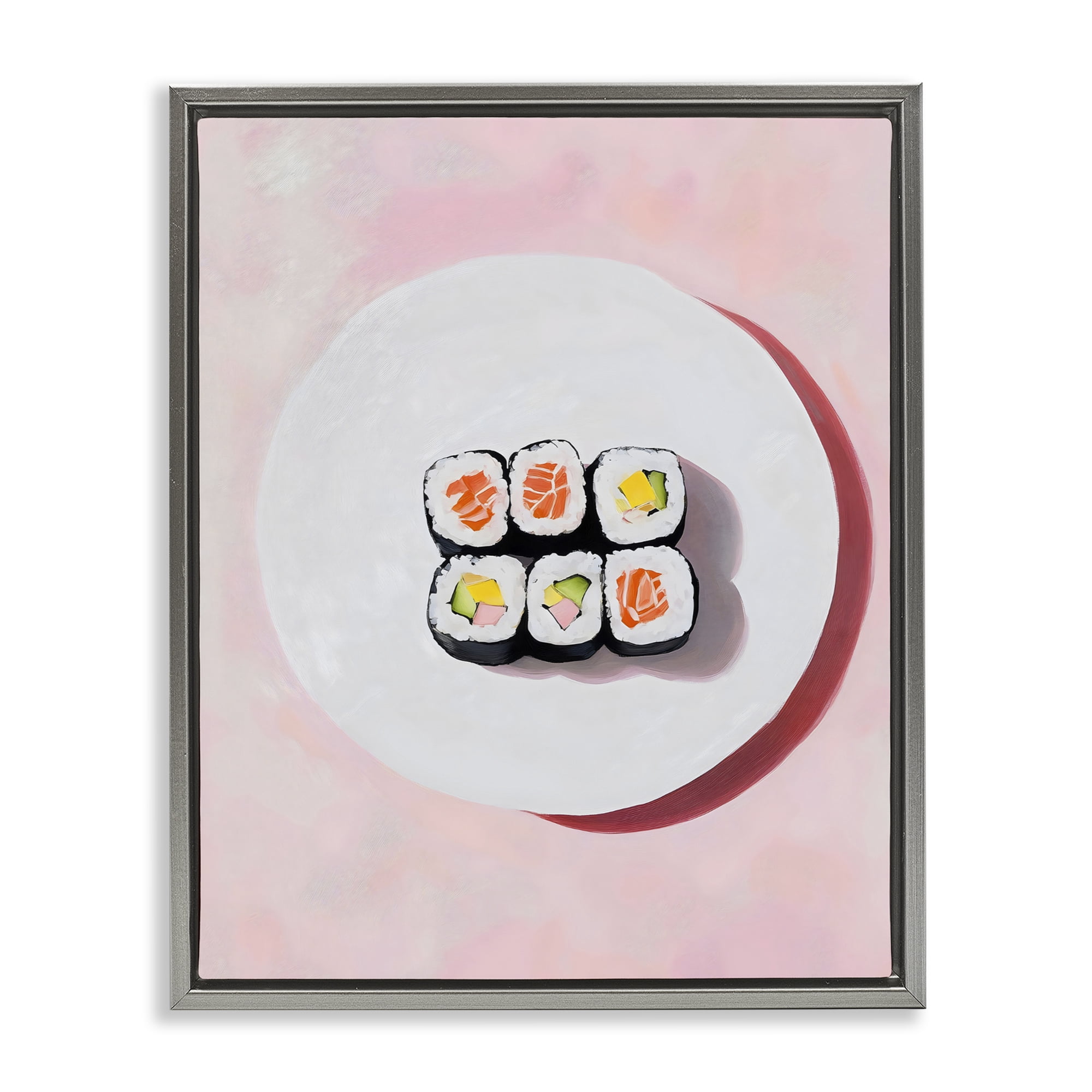 Stupell Industries Sushi Rolls on Plate Gray Framed Floater Canvas Wall Art, design by The Prints Vibe