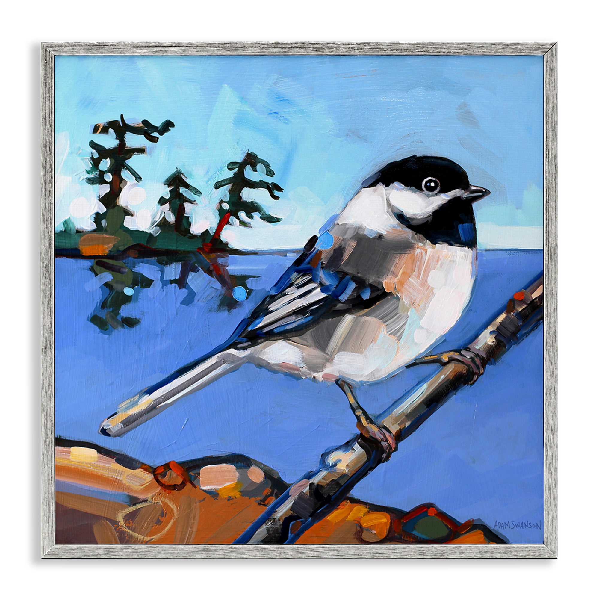 Stupell Industries Swallow Bird Perched Birds Painting Gray Framed Art Print Wall Art, 17 x 17