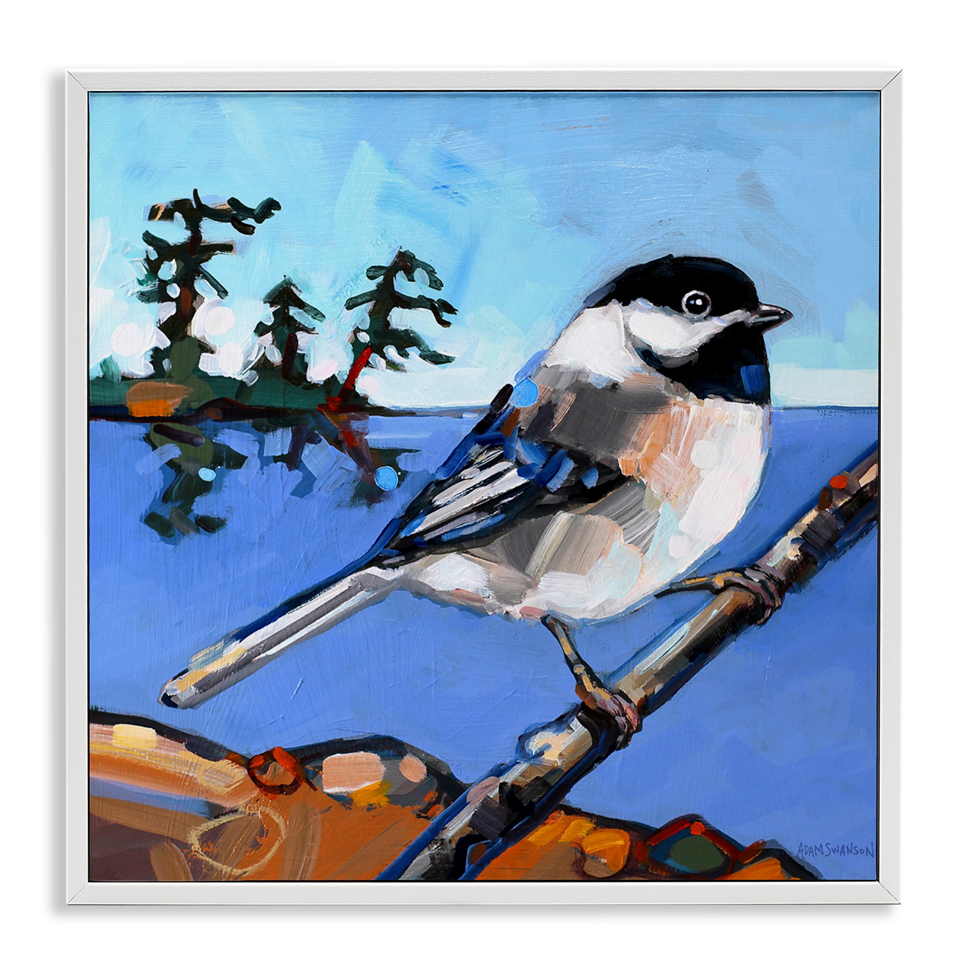 Stupell Industries Swallow Bird Perched Birds Painting White Framed Art Print Wall Art, 17 x 17