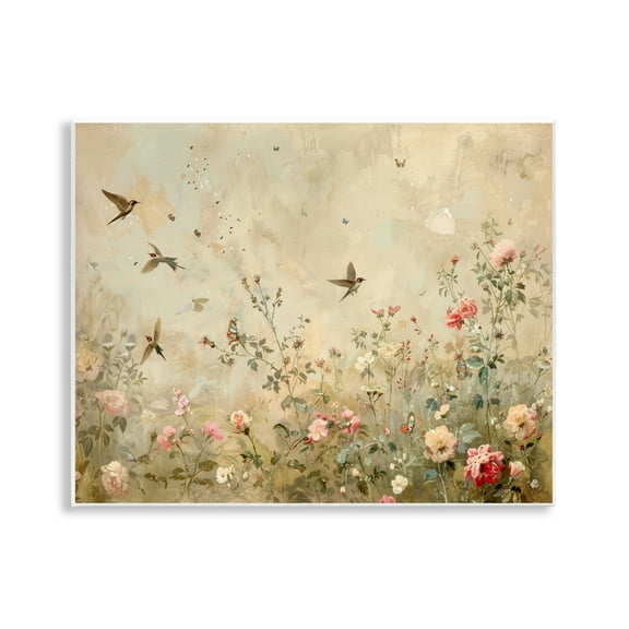 Stupell Industries Swallows in Flower Meadow Plants & Flowers Painting Unframed Art Print Wall Art, 14 x 11