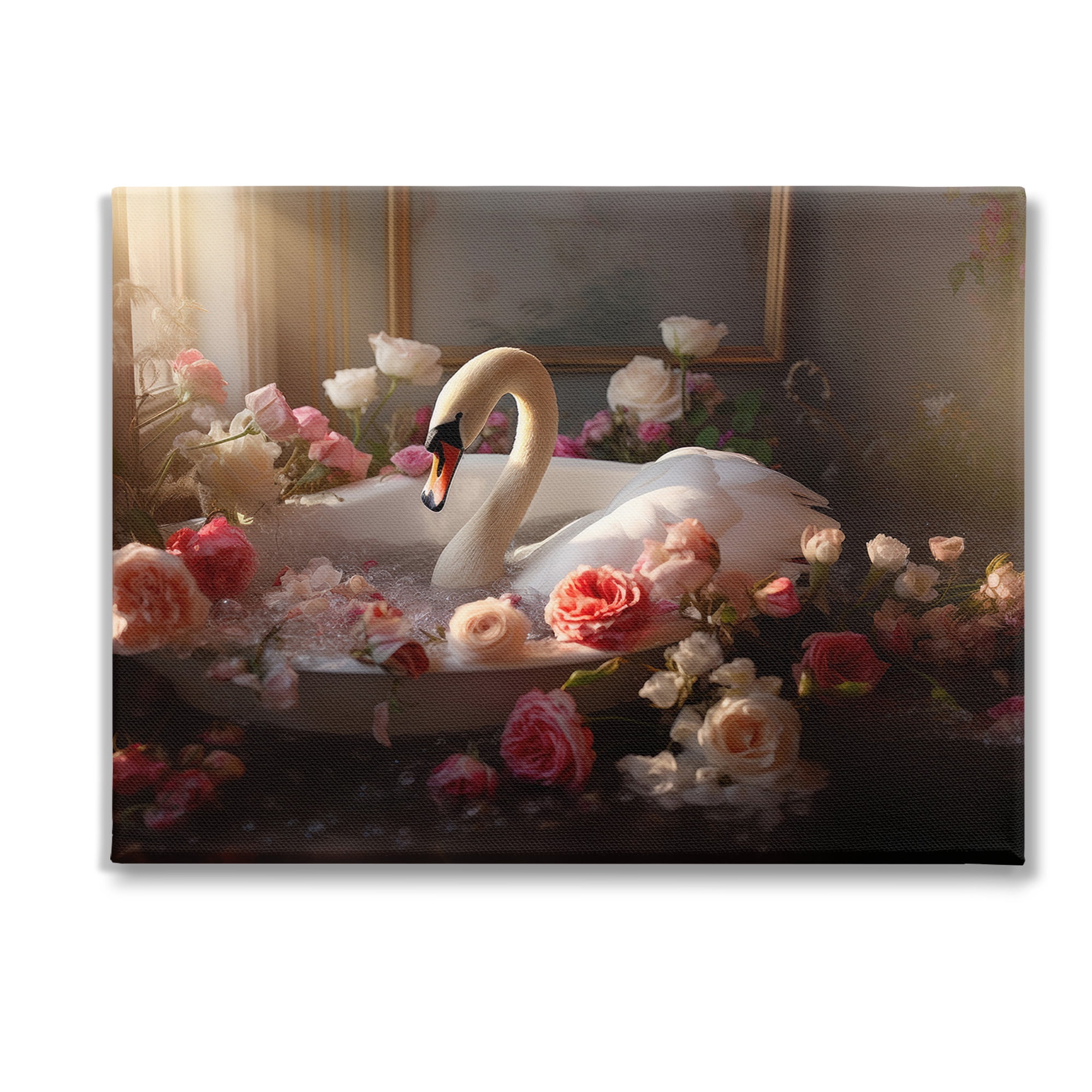 Stupell Industries Swan & Bathroom Roses Animals & Insects Painting Gallery Wrapped Canvas Art Print Wall Art, 48 x 36
