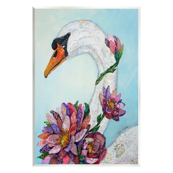 Stupell Industries Swan Bird Vivid Lotus Flower Blossoms Collage Painting Unframed Art Print Wall Art, Design by Lisa Morales