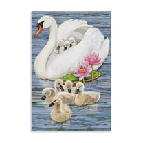 Stupell Industries Swan Family & Lotus Flowers Animals Painting Wrapped Canvas Canvas Art Print Wall Art, 16 x 24