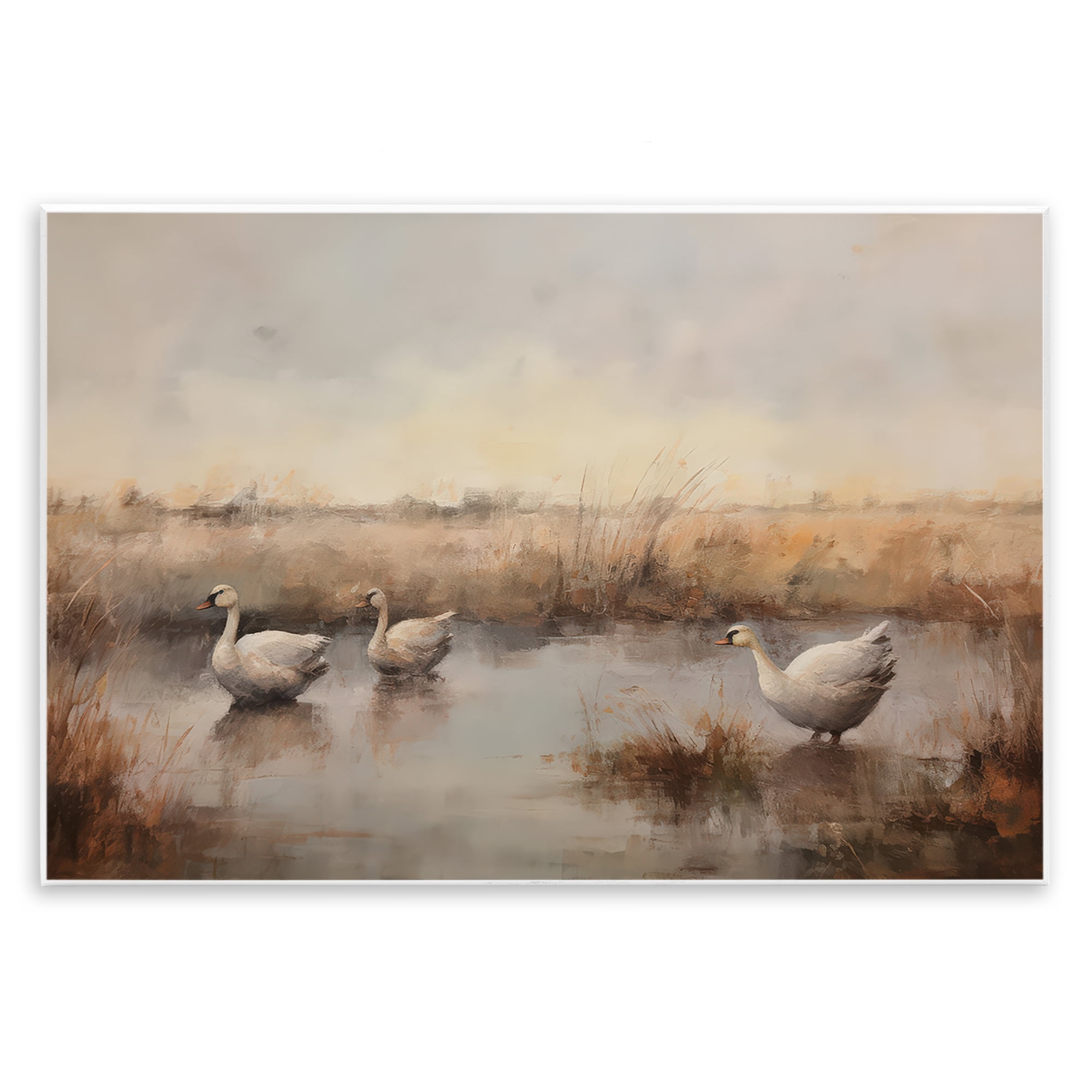 Stupell Industries Swan Family Rural Pond Landscape & Nature Painting Unframed Art Print Wall Art, 19 x 13