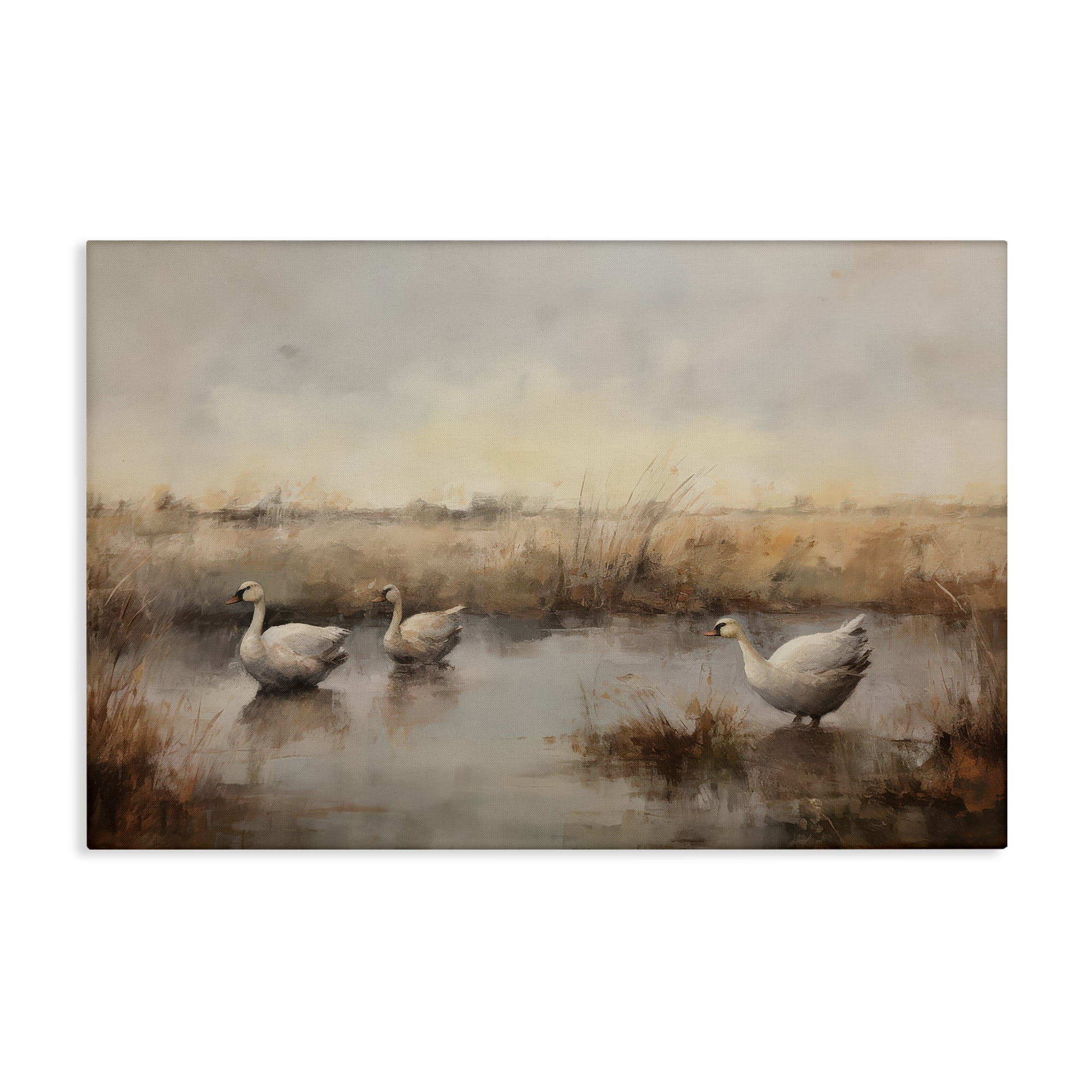 Stupell Industries Swan Family Rural Pond Landscape & Nature Painting Wrapped Canvas Art Print Wall Art, 45 x 30