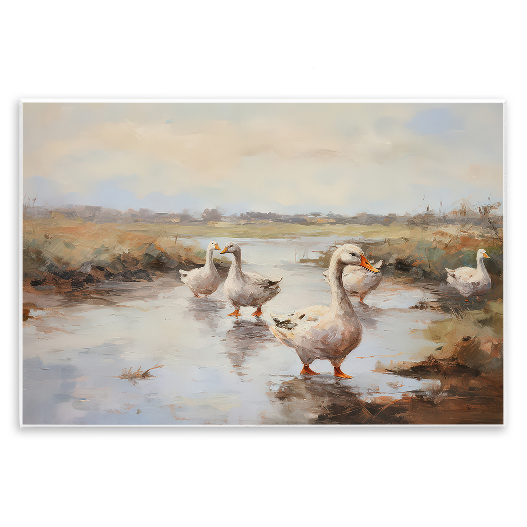 Stupell Industries Swan Family Traditional Pond Landscape & Nature Painting Unframed Art Print Wall Art, 19 x 13