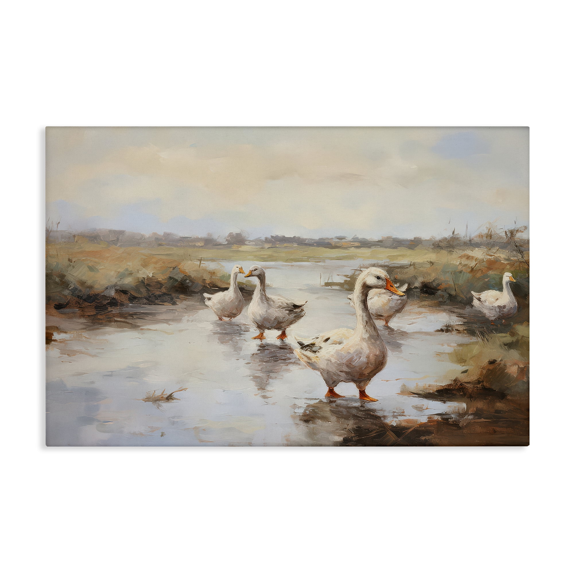 Stupell Industries Swan Family Traditional Pond Landscape & Nature Painting Wrapped Canvas Art Print Wall Art, 24 x 16
