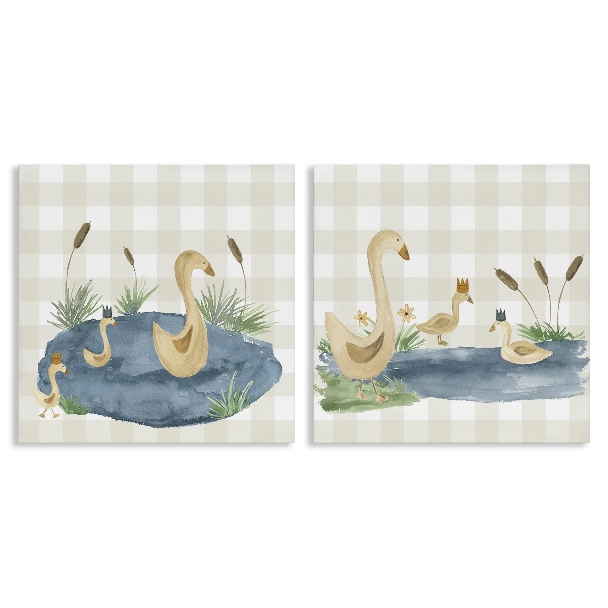 Stupell Industries Swan Family in Pond Landscape & Nature Painting Wrapped Canvas Art Print Wall Art, 24 x 24, Set of 2
