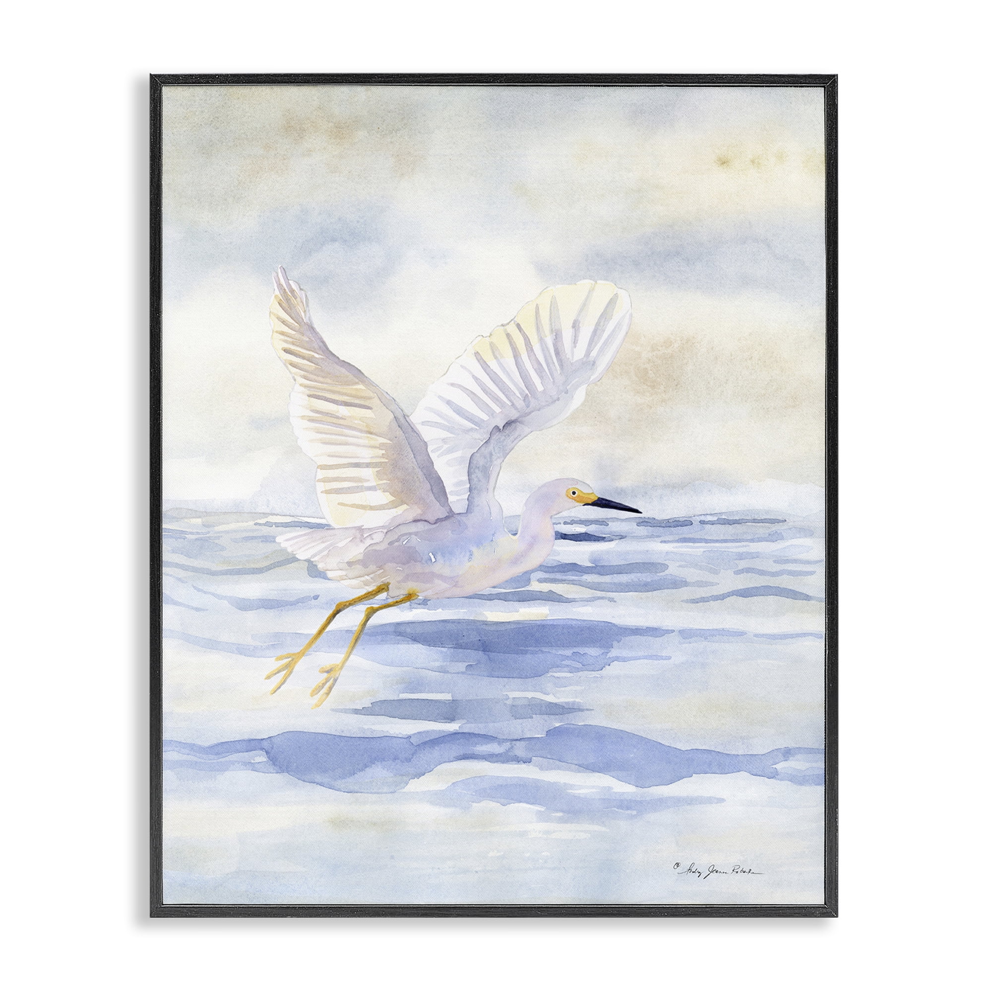 Stupell Industries Swan Flying Over Water Landscape Painting Black Framed Art Print Wall Art, 24 x 30