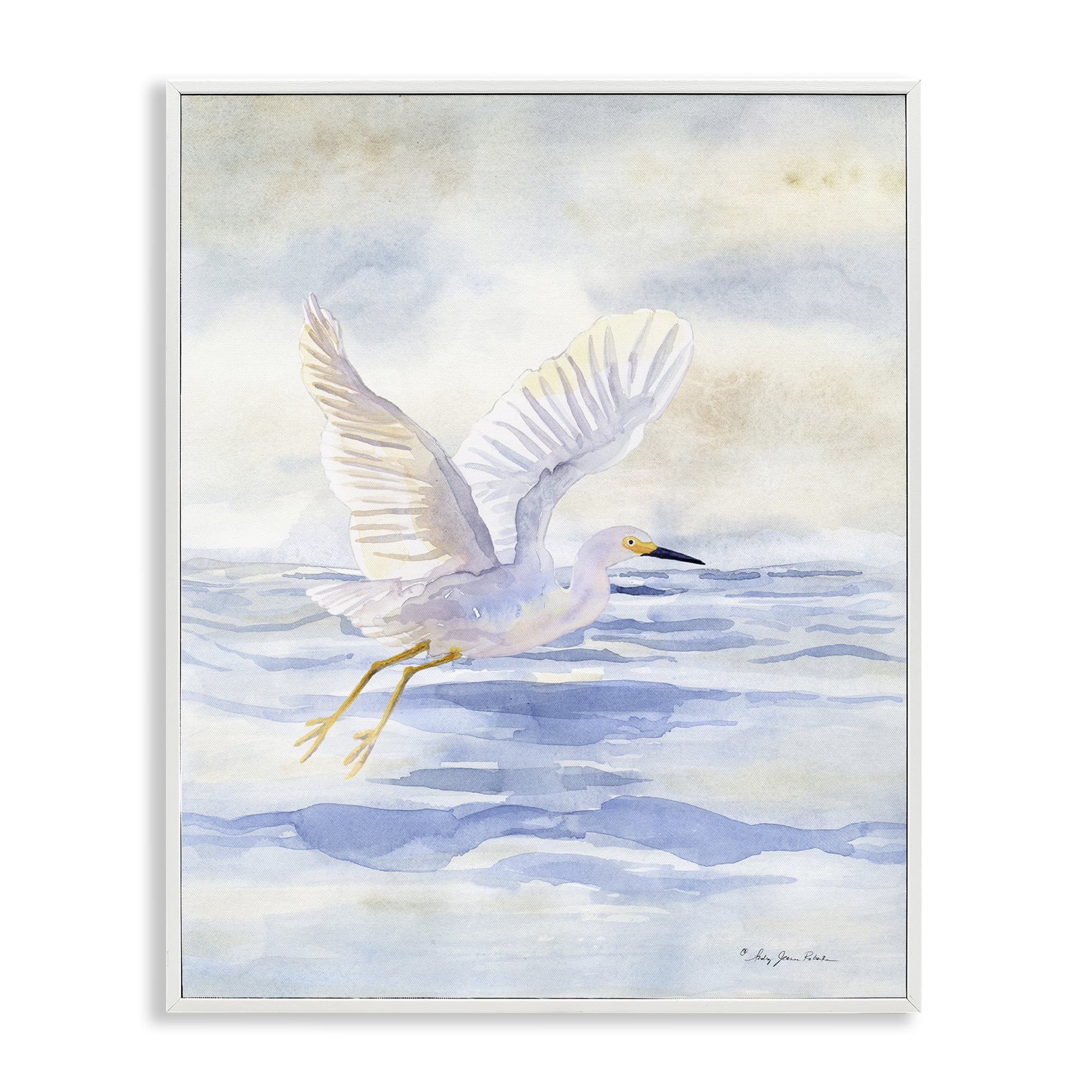 Stupell Industries Swan Flying Over Water Landscape Painting White Framed Art Print Wall Art, 11 x 14