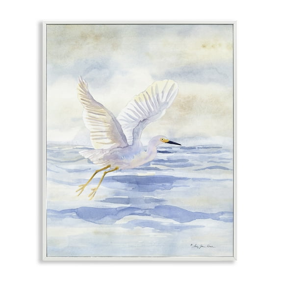 Stupell Industries Swan Flying Over Water Landscape Painting White Framed Art Print Wall Art, 16 x 20