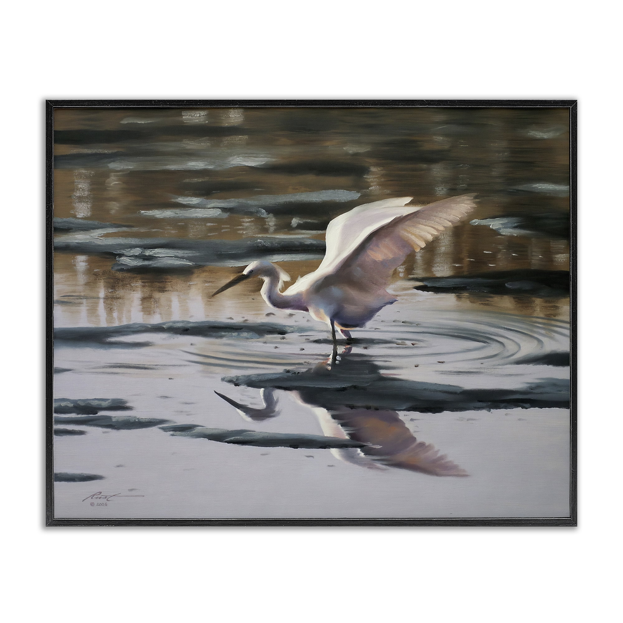 Stupell Industries Swan Landing in Water Animals & Insects Painting Black Framed Art Print Wall Art, 20 x 16