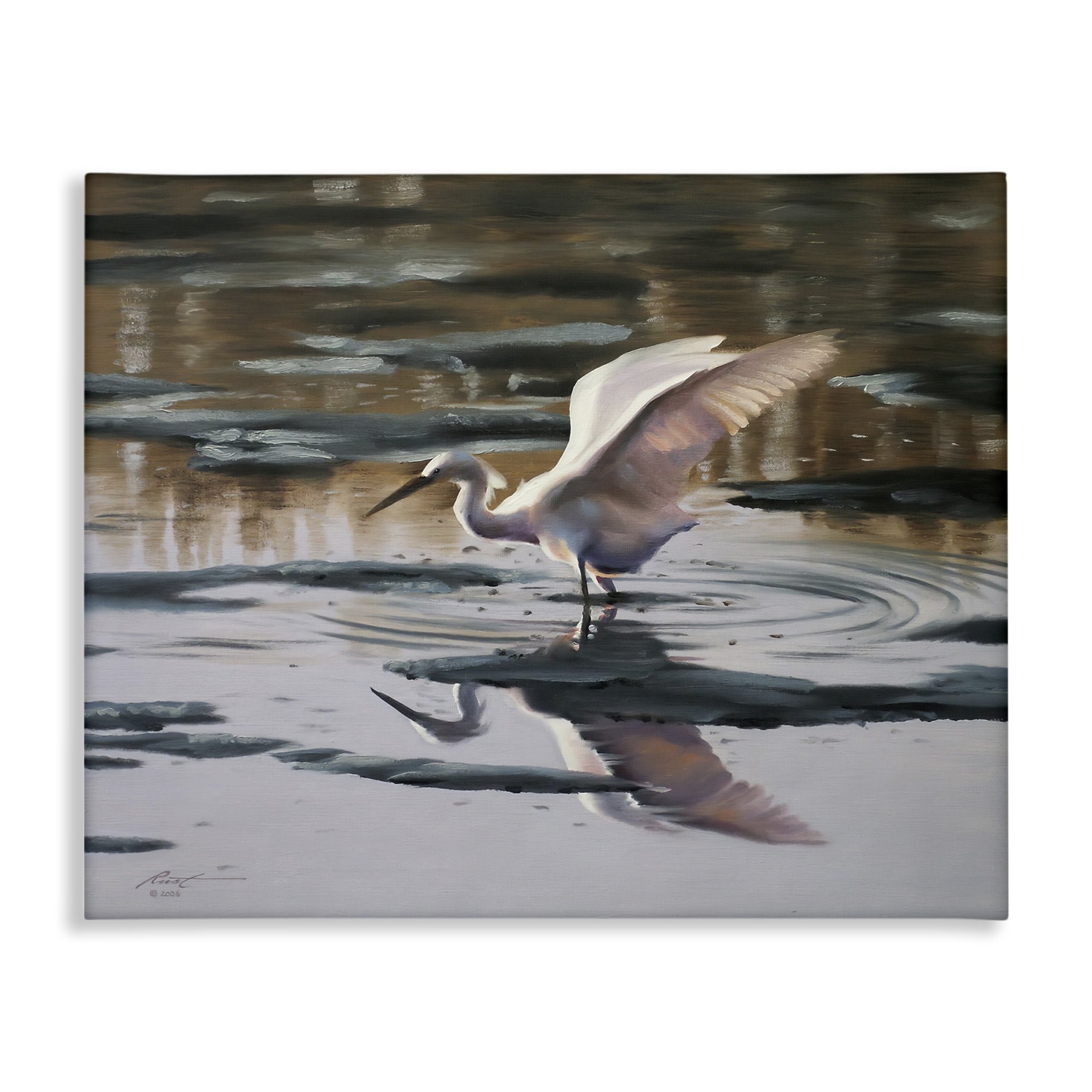 Stupell Industries Swan Landing in Water Animals & Insects Painting Gallery Wrapped Canvas Art Print Wall Art, 48 x 36
