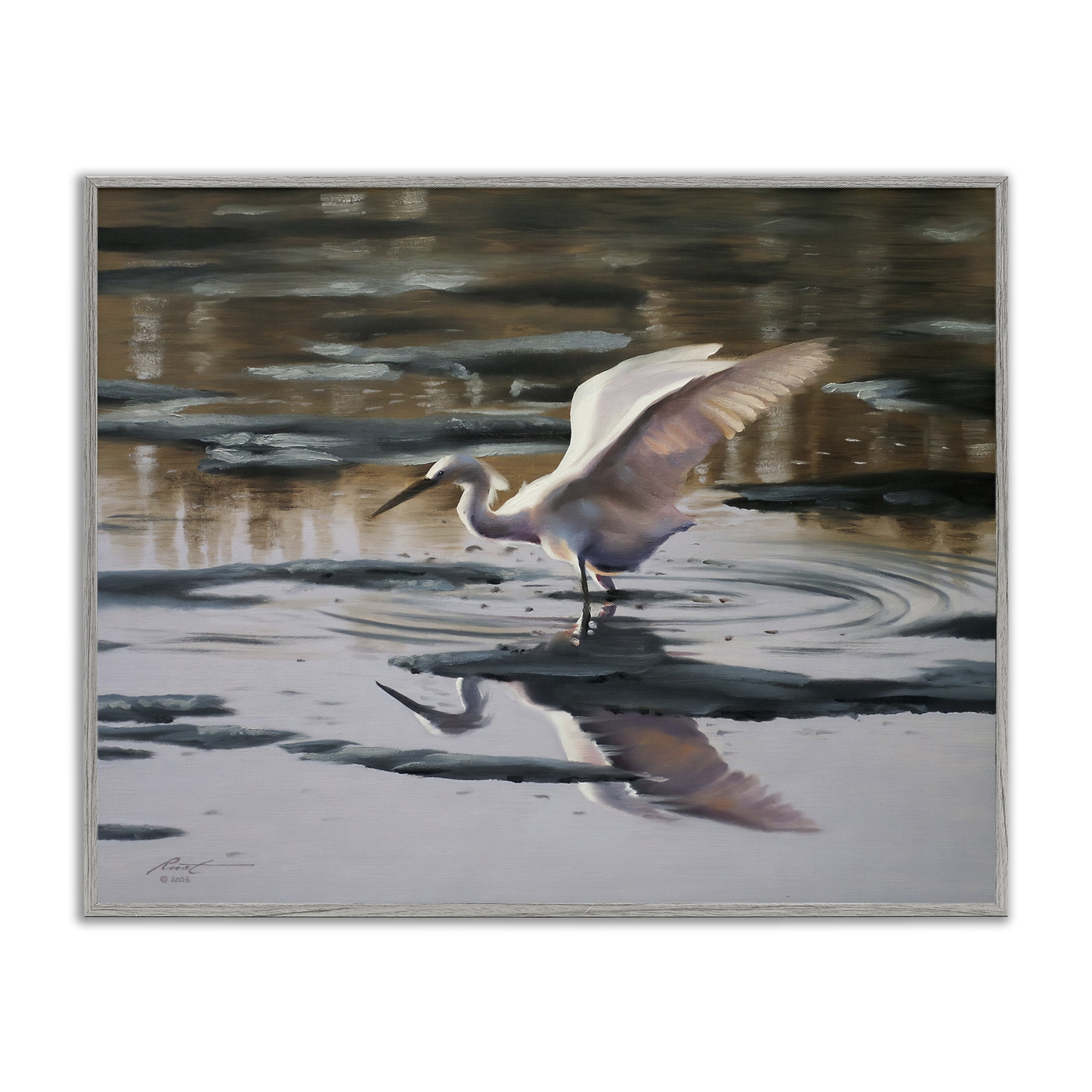 Stupell Industries Swan Landing in Water Animals & Insects Painting Gray Framed Art Print Wall Art, 14 x 11