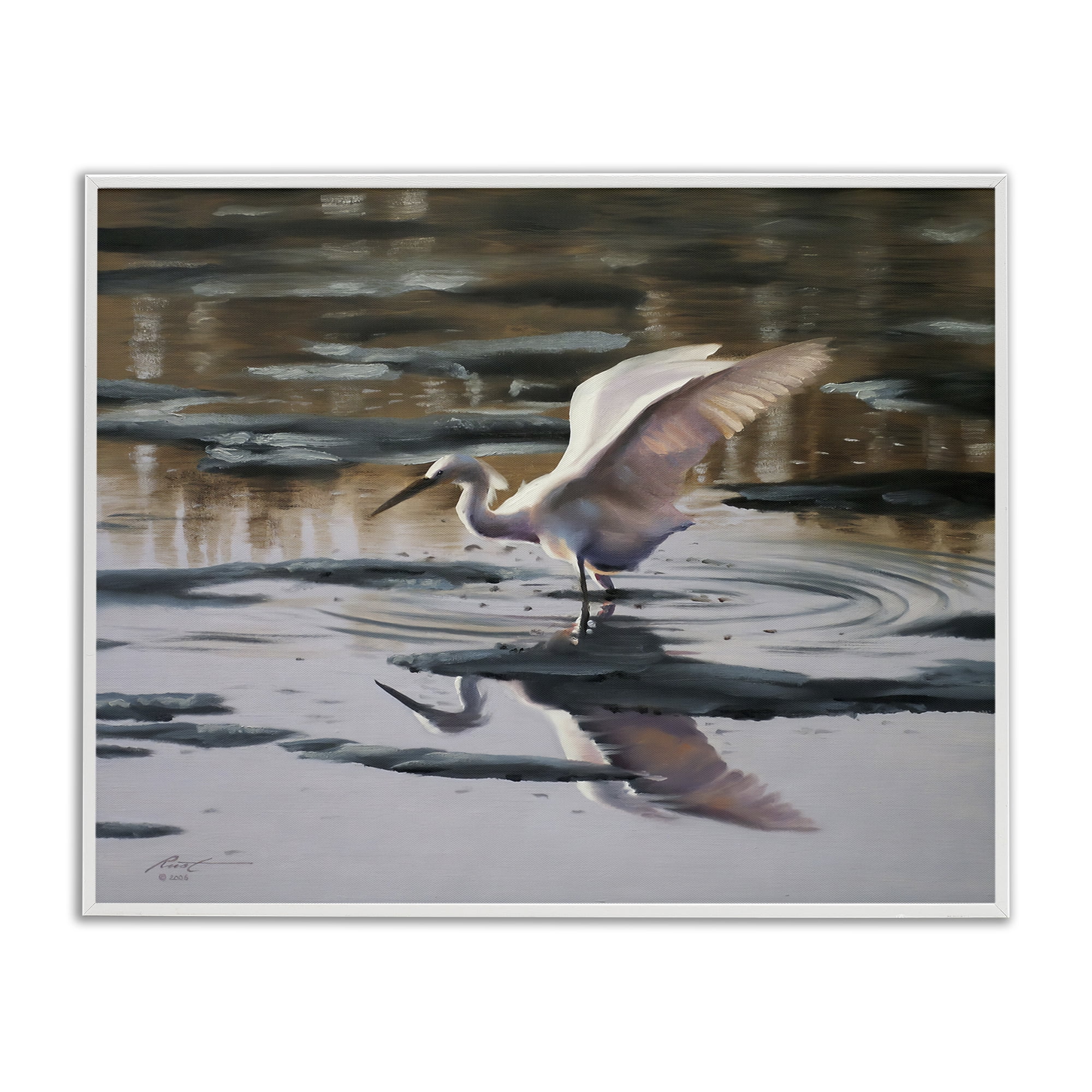 Stupell Industries Swan Landing in Water Animals & Insects Painting White Framed Art Print Wall Art, 14 x 11