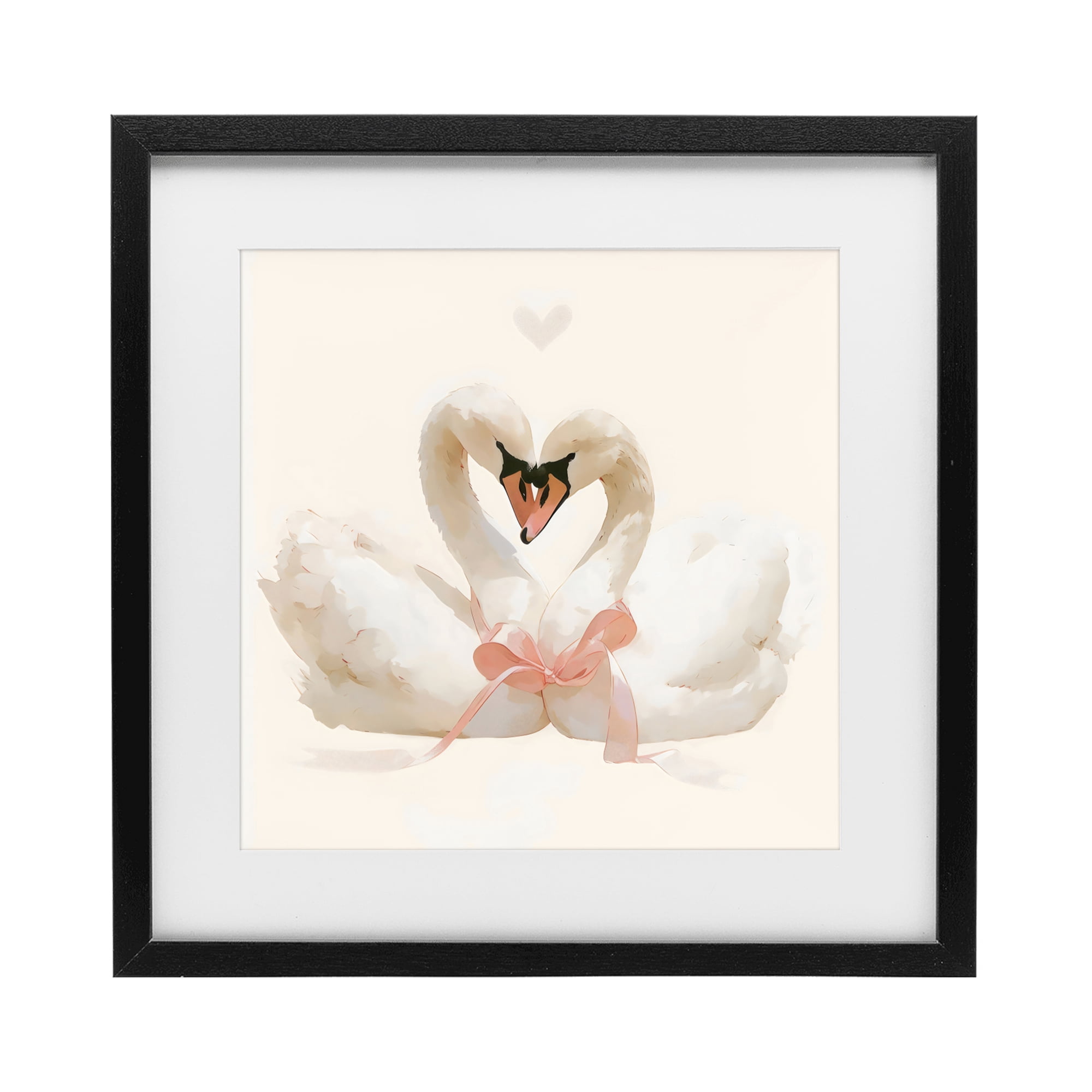 Stupell Industries Swan Pair with Bow Black Framed Print Under Glass, design by Creative Studio