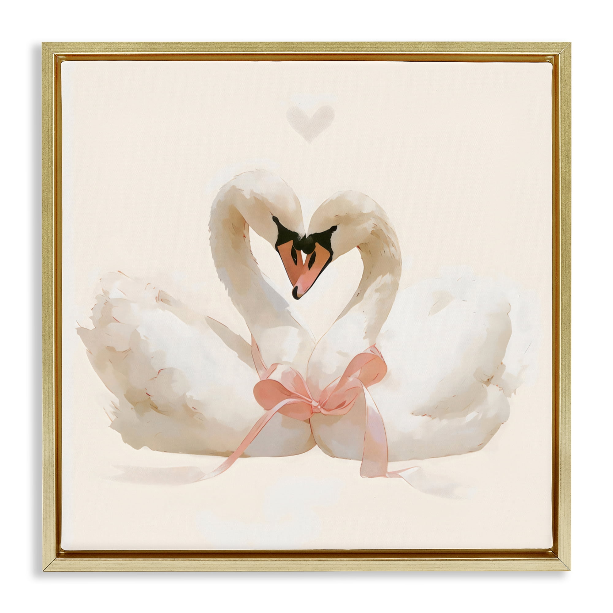 Stupell Industries Swan Pair with Bow Gold Framed Floater Canvas Wall Art, design by Creative Studio
