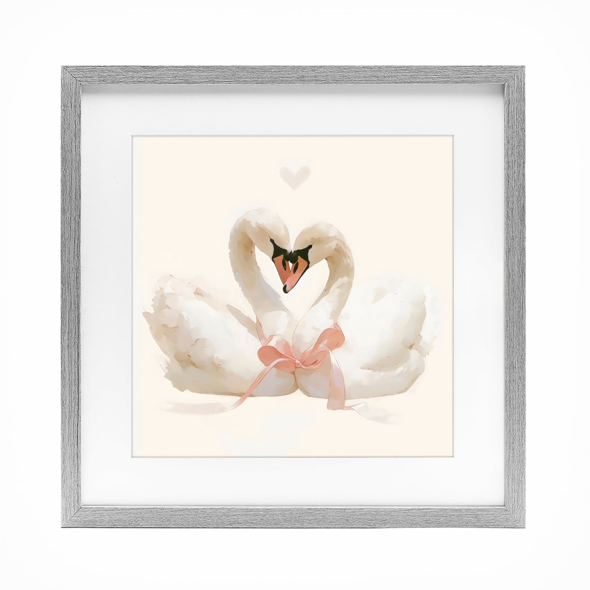 Stupell Industries Swan Pair with Bow Gray Framed Print Under Glass, design by Creative Studio