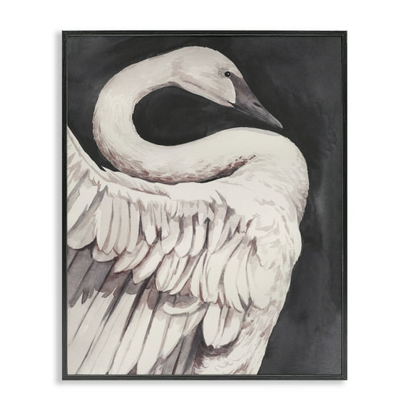 Stupell Industries Swan Portrait on Grey Animals Painting Black Framed Art Print Wall Art, 11 x 14