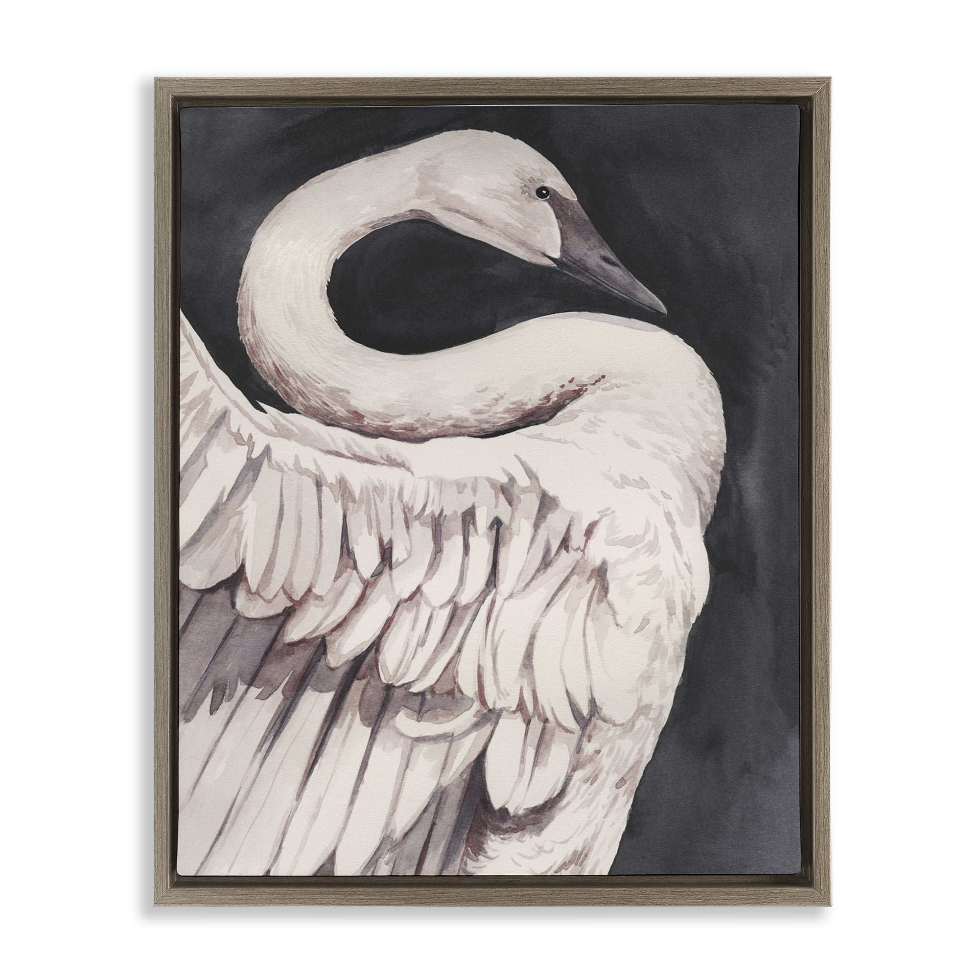 Stupell Industries Swan Portrait on Grey Animals Painting Brown Floater Framed Canvas Art Print Wall Art, 25 x 31