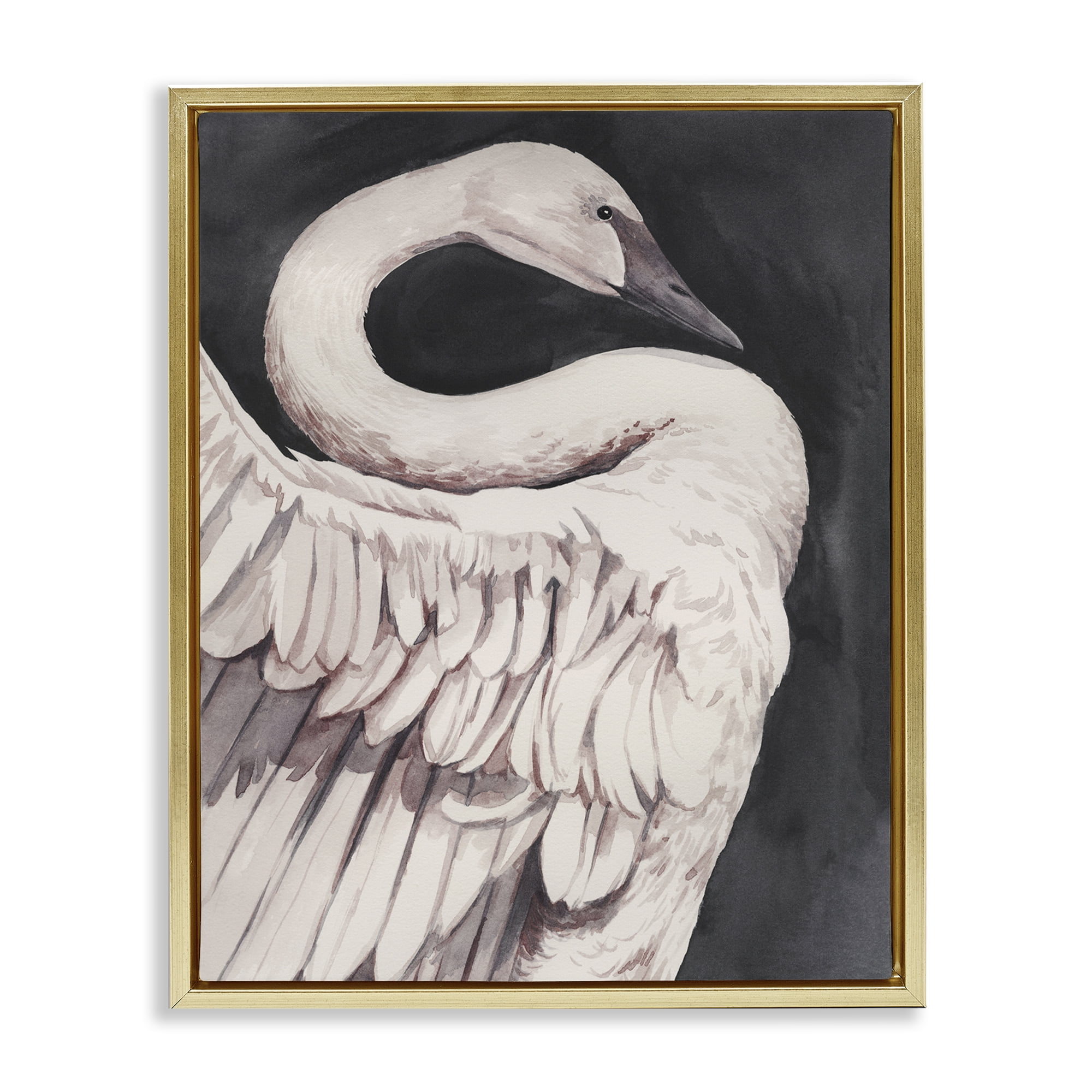 Stupell Industries Swan Portrait on Grey Animals Painting Gold Floater Framed Canvas Art Print Wall Art, 17 x 21
