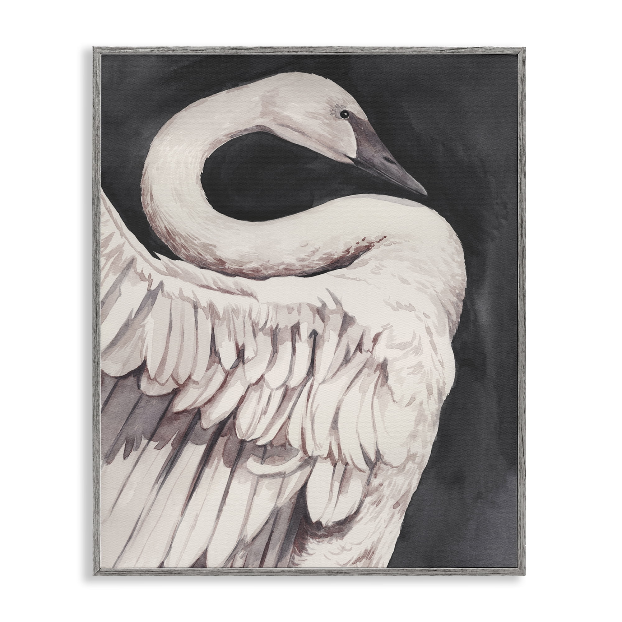 Stupell Industries Swan Portrait on Grey Animals Painting Gray Framed Art Print Wall Art, 16 x 20