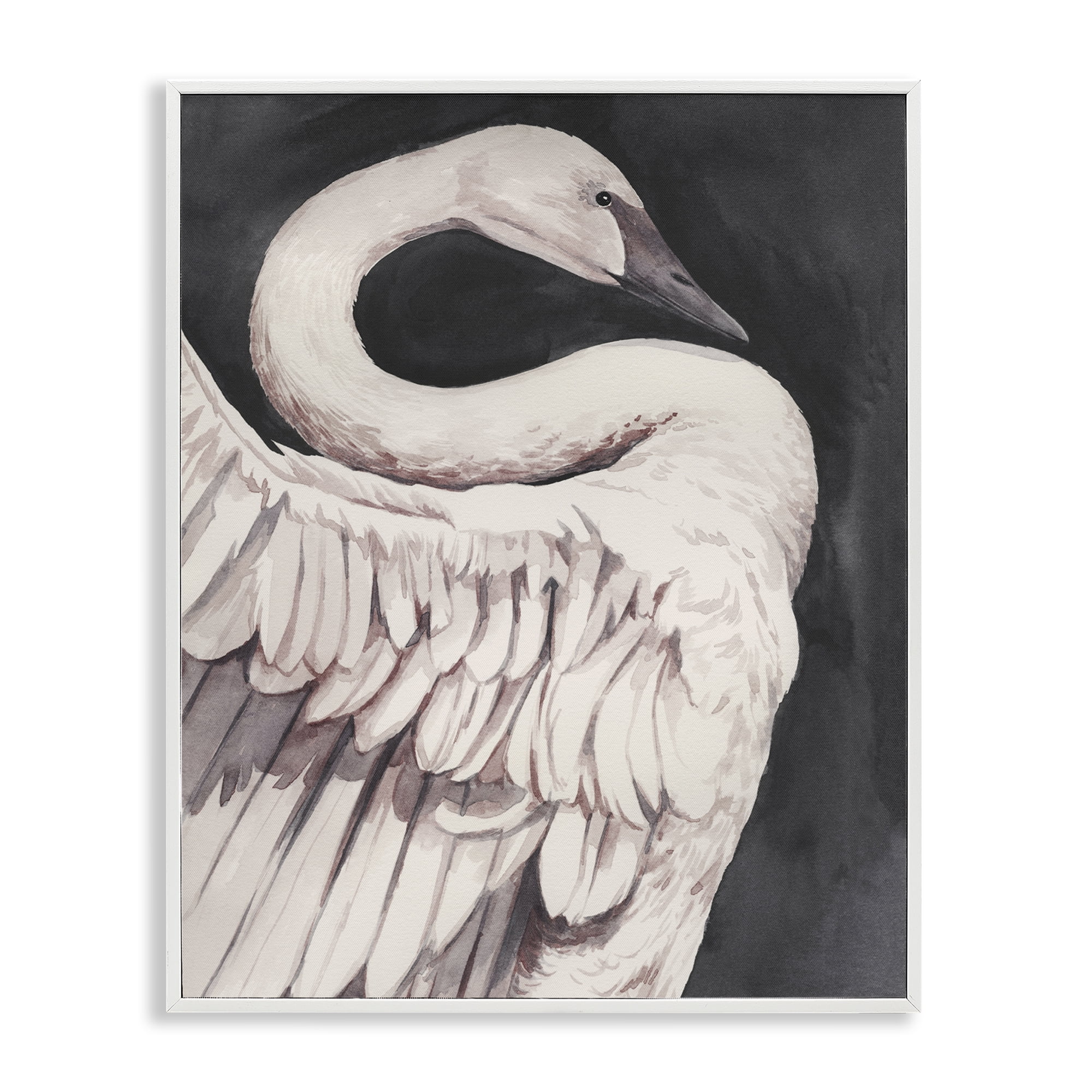 Stupell Industries Swan Portrait on Grey Animals Painting White Framed Art Print Wall Art, 11 x 14