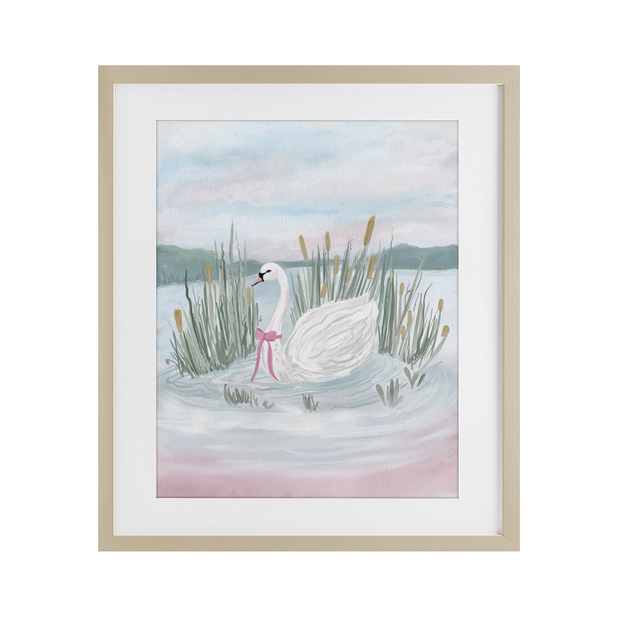 Stupell Industries Swan Serenade on Lake Birch Framed Print Under Glass, design by Adreane Fippinger