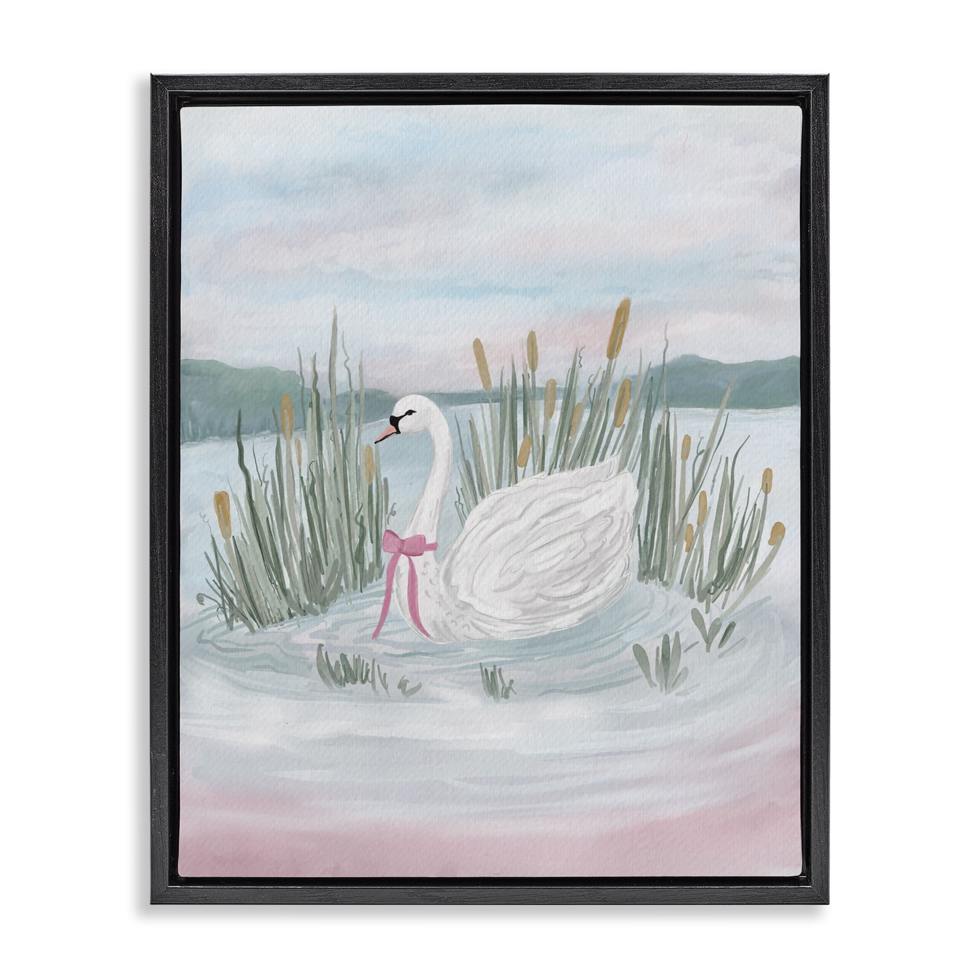 Stupell Industries Swan Serenade on Lake Black Framed Floater Canvas Wall Art, design by Adreane Fippinger