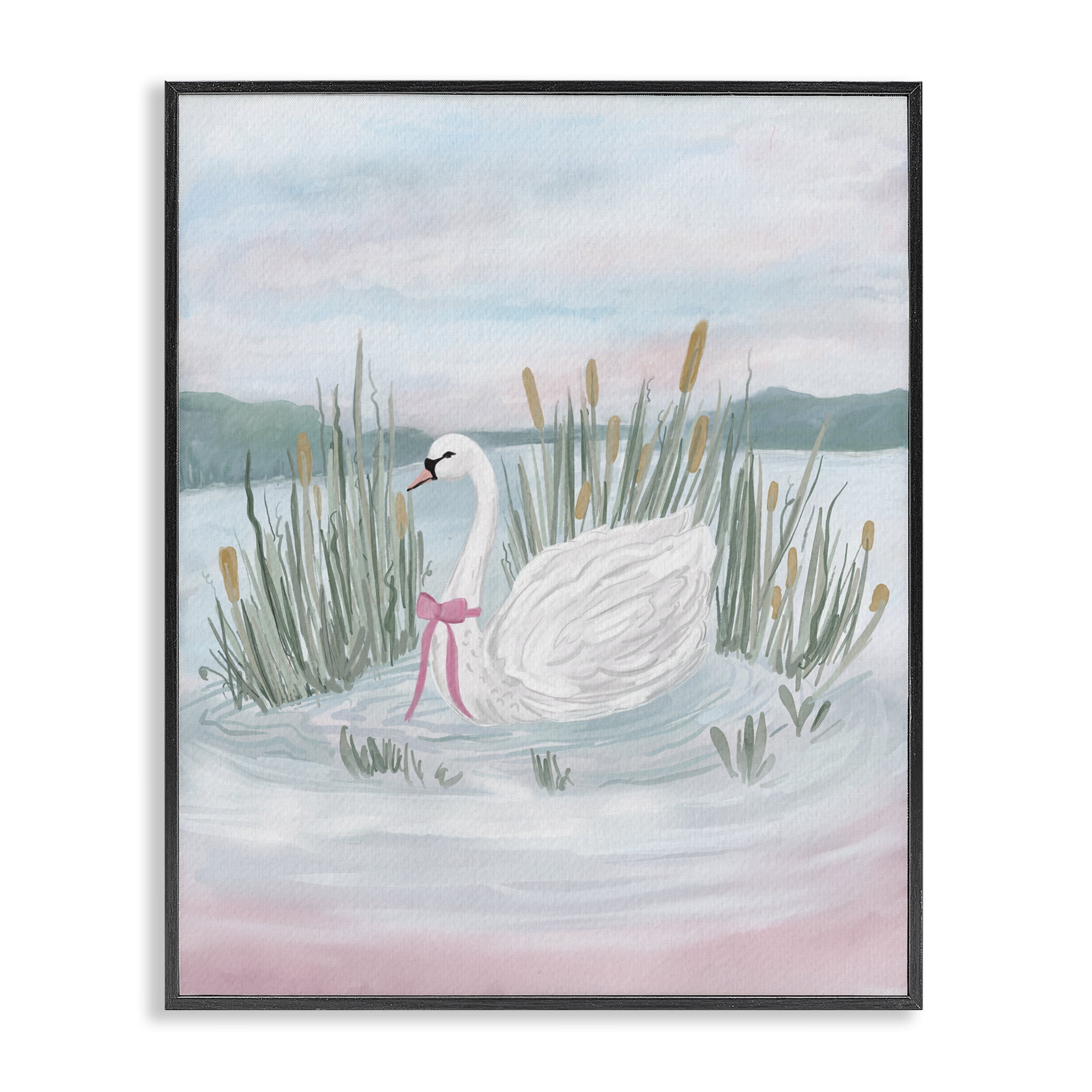 Stupell Industries Swan Serenade on Lake Black Framed Giclee Art, design by Adreane Fippinger