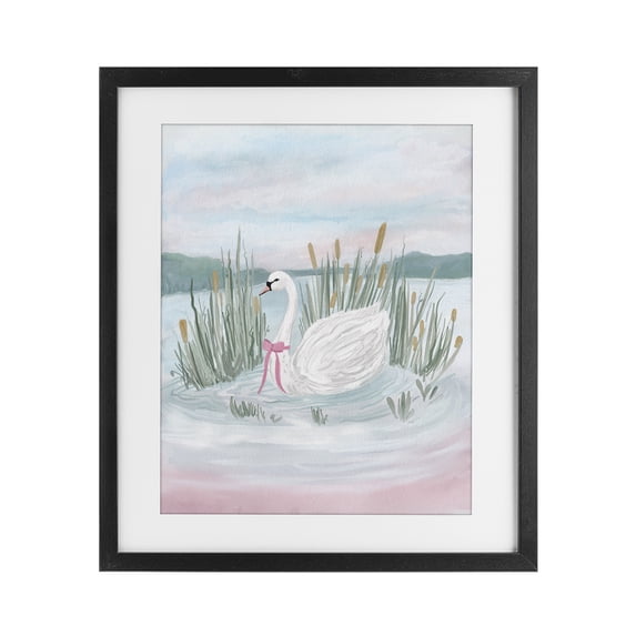 Stupell Industries Rustic Lodge Swan Serenade on Lake Black Framed Print Under Glass, 13 x 16, by Adreane Fippinger