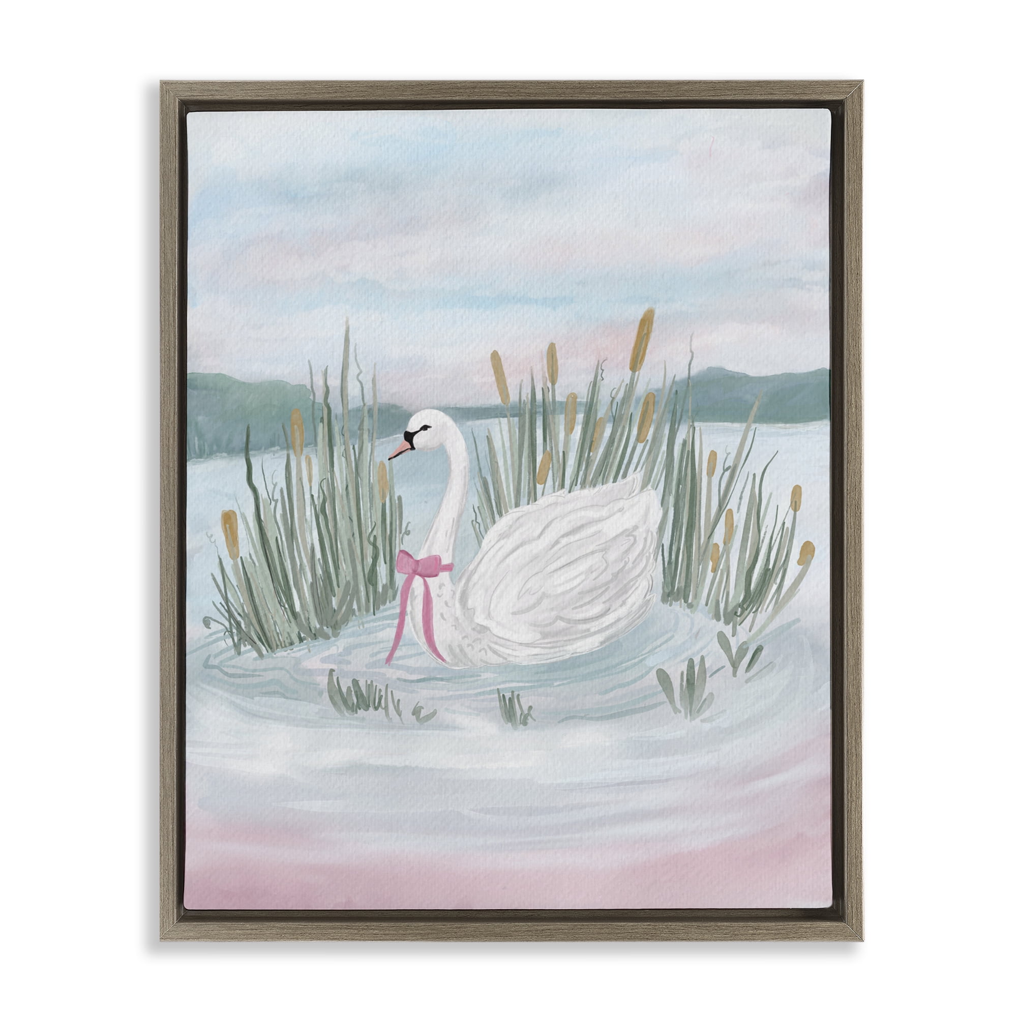 Stupell Industries Swan Serenade on Lake Brown Framed Floater Canvas Wall Art, design by Adreane Fippinger
