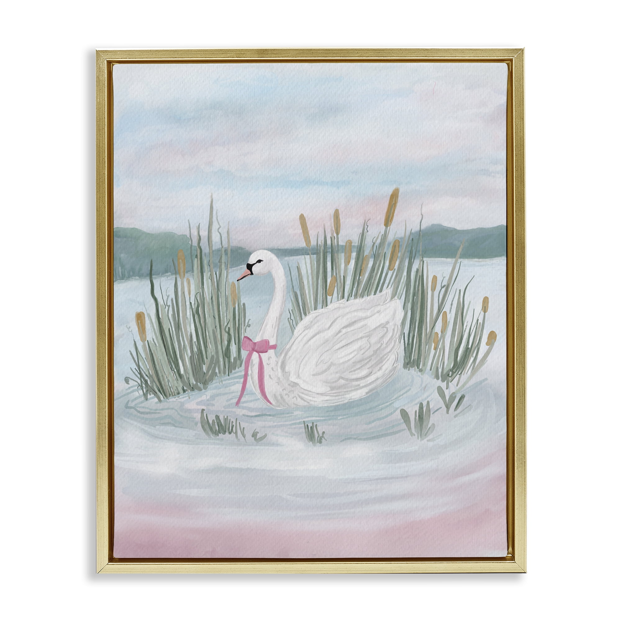 Stupell Industries Swan Serenade on Lake Gold Framed Floater Canvas Wall Art, design by Adreane Fippinger