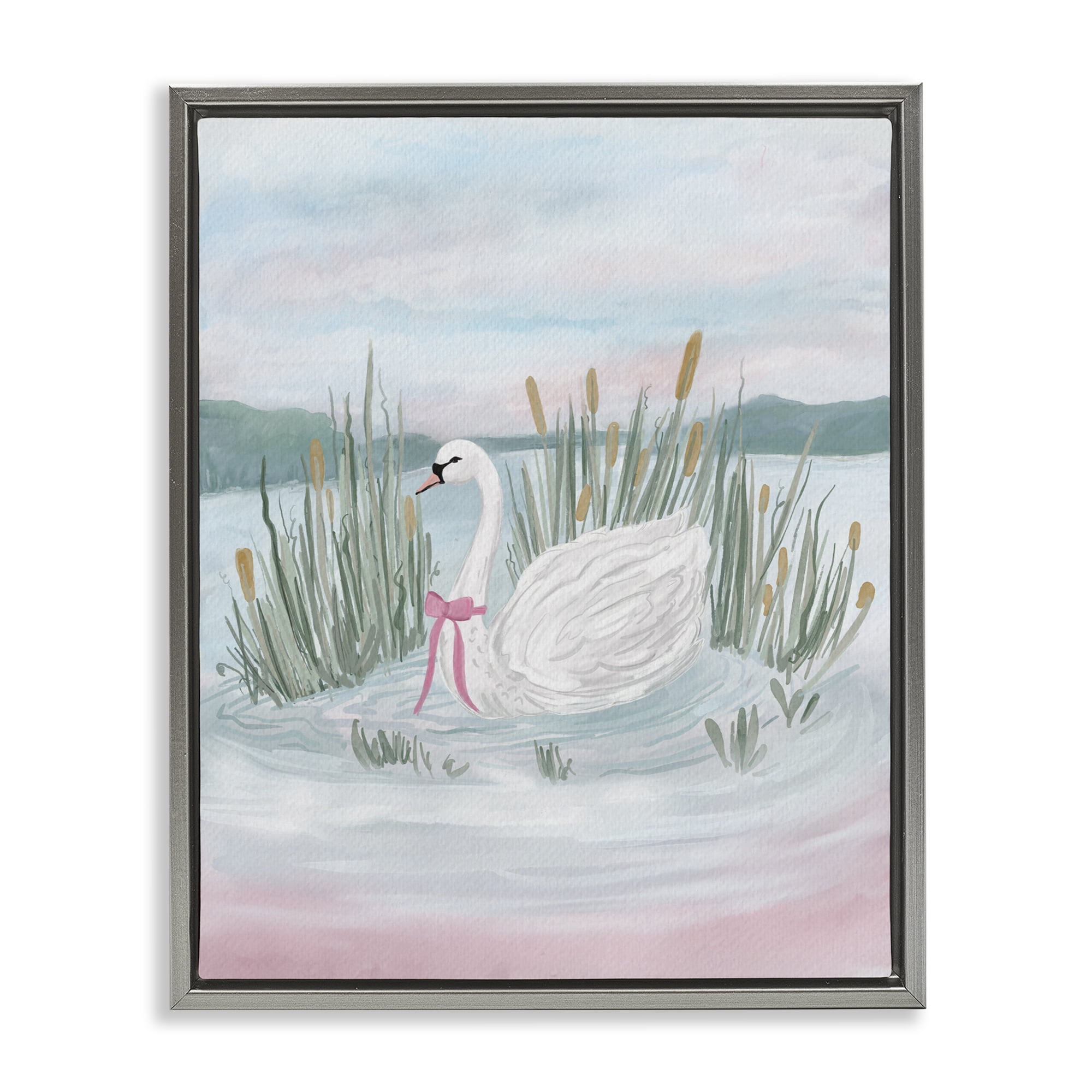 Stupell Industries Swan Serenade on Lake Gray Framed Floater Canvas Wall Art, design by Adreane Fippinger