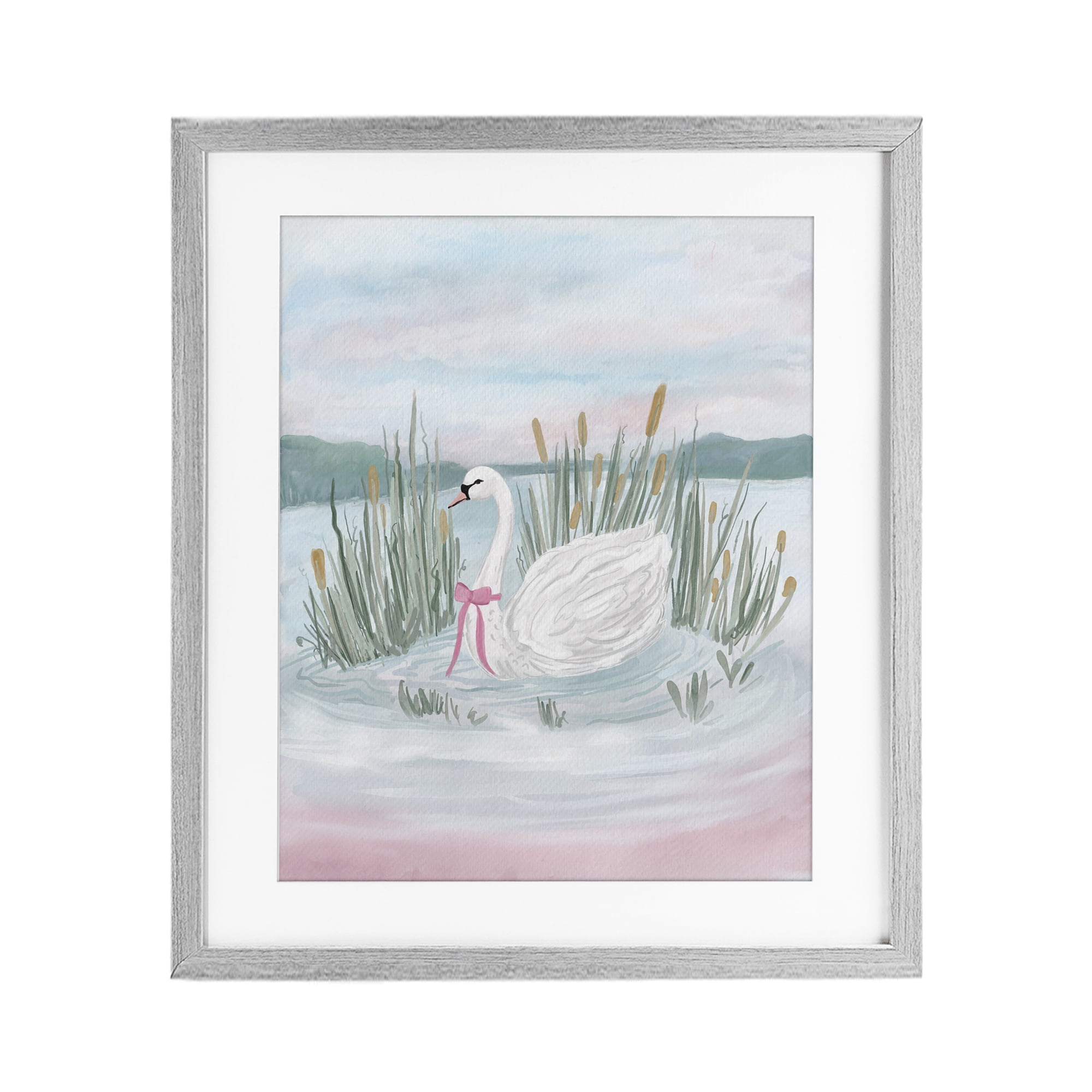 Stupell Industries Swan Serenade on Lake Gray Framed Print Under Glass, design by Adreane Fippinger