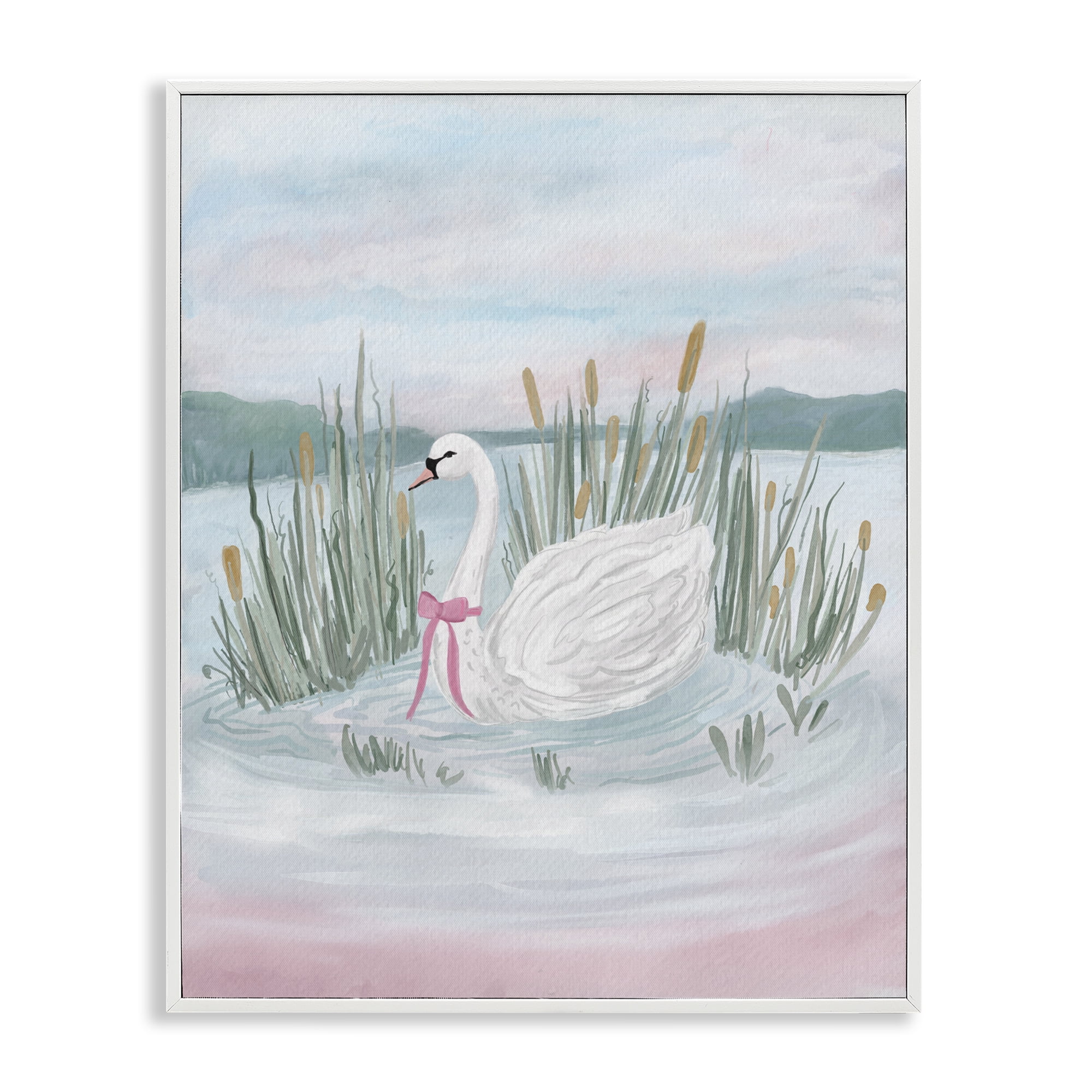 Stupell Industries Swan Serenade on Lake White Framed Giclee Art, design by Adreane Fippinger