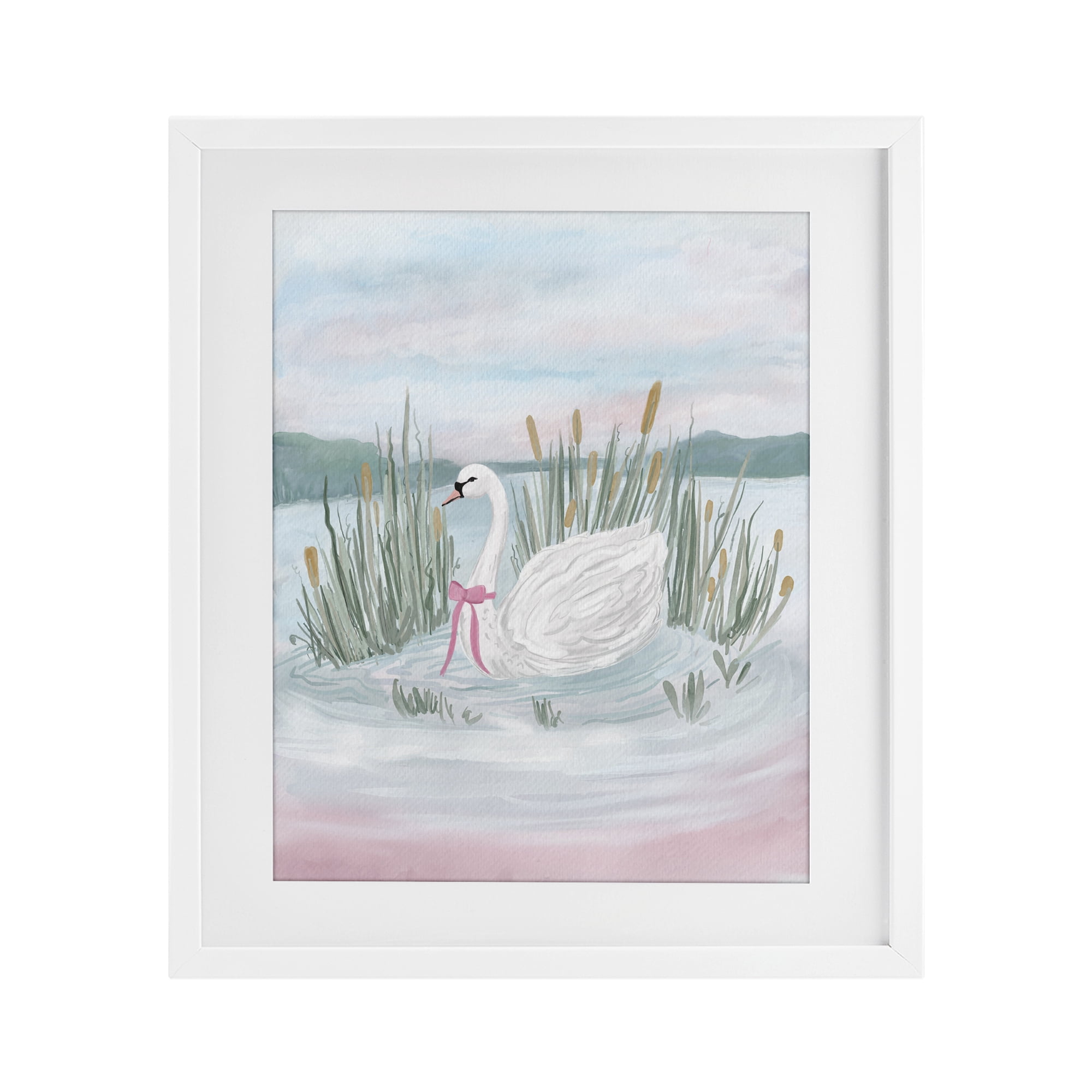 Stupell Industries Swan Serenade on Lake White Framed Print Under Glass, design by Adreane Fippinger