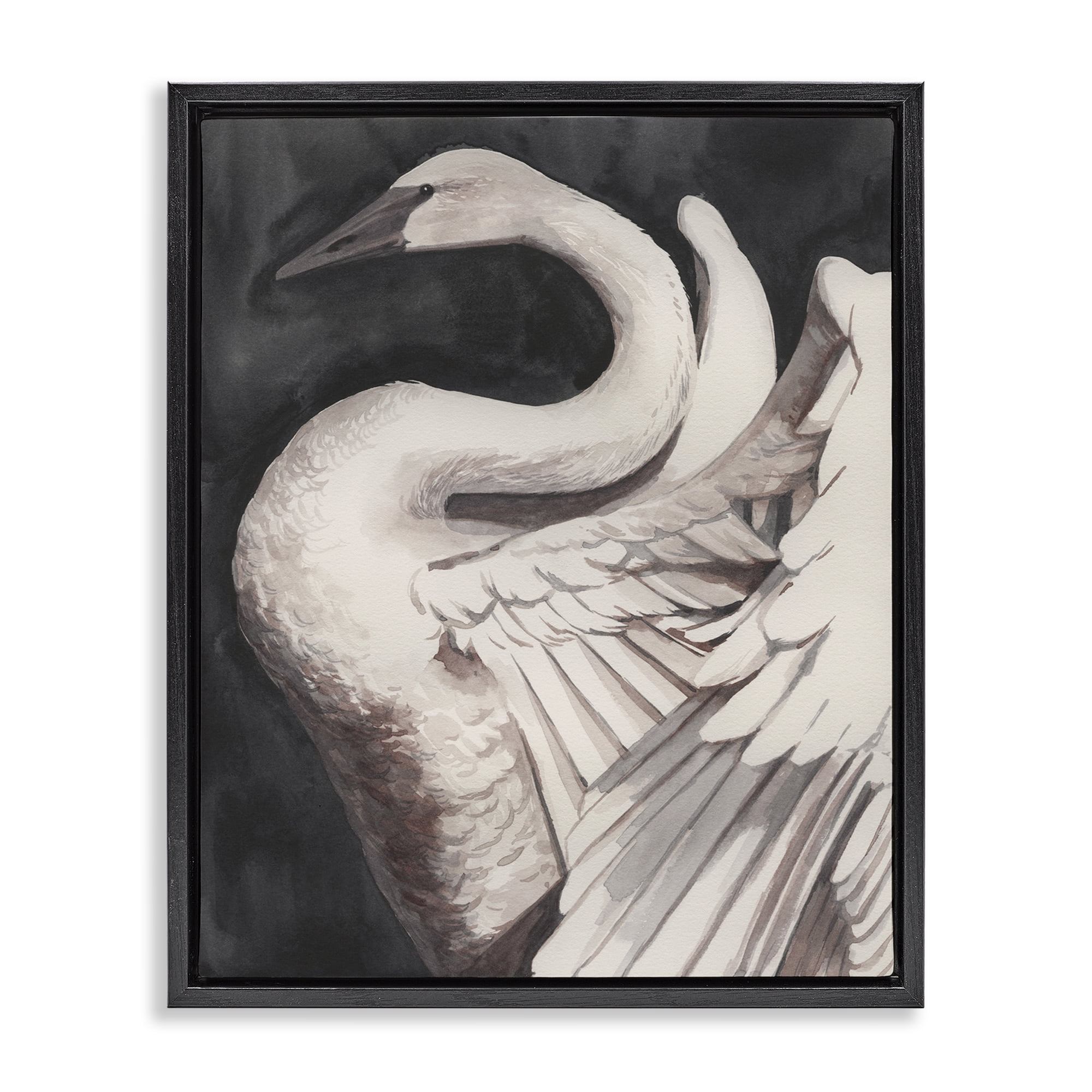 Stupell Industries Swan Spreading Wings Animals Painting Black Floater Framed Canvas Art Print Wall Art, 25 x 31