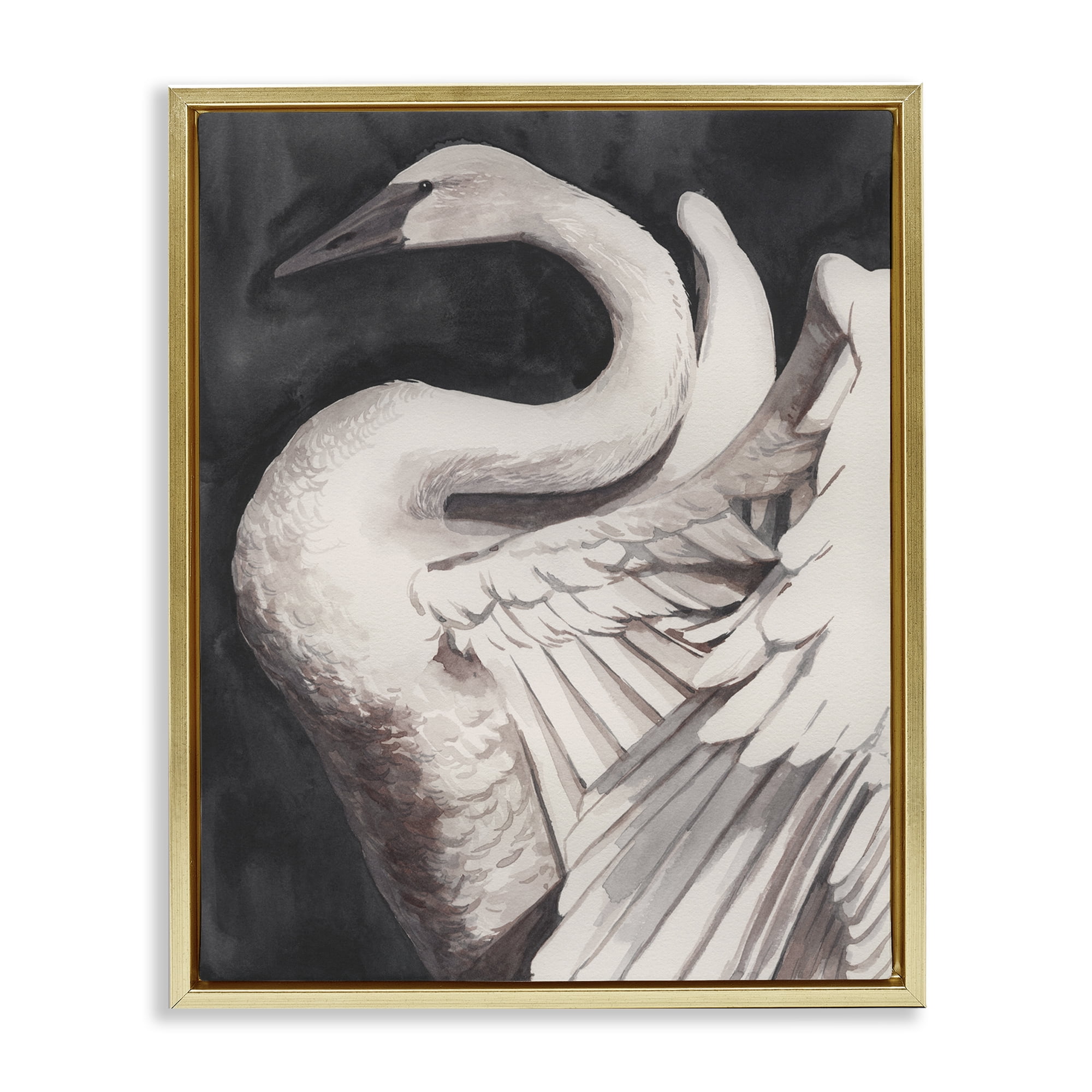 Stupell Industries Swan Spreading Wings Animals Painting Gold Floater Framed Canvas Art Print Wall Art, 17 x 21
