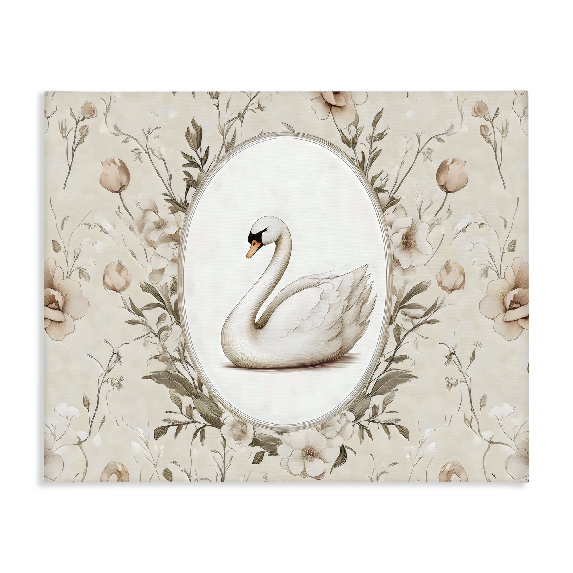 Stupell Industries Swan Vignette in Floral Border Canvas Wall Art, design by Arlington Prints
