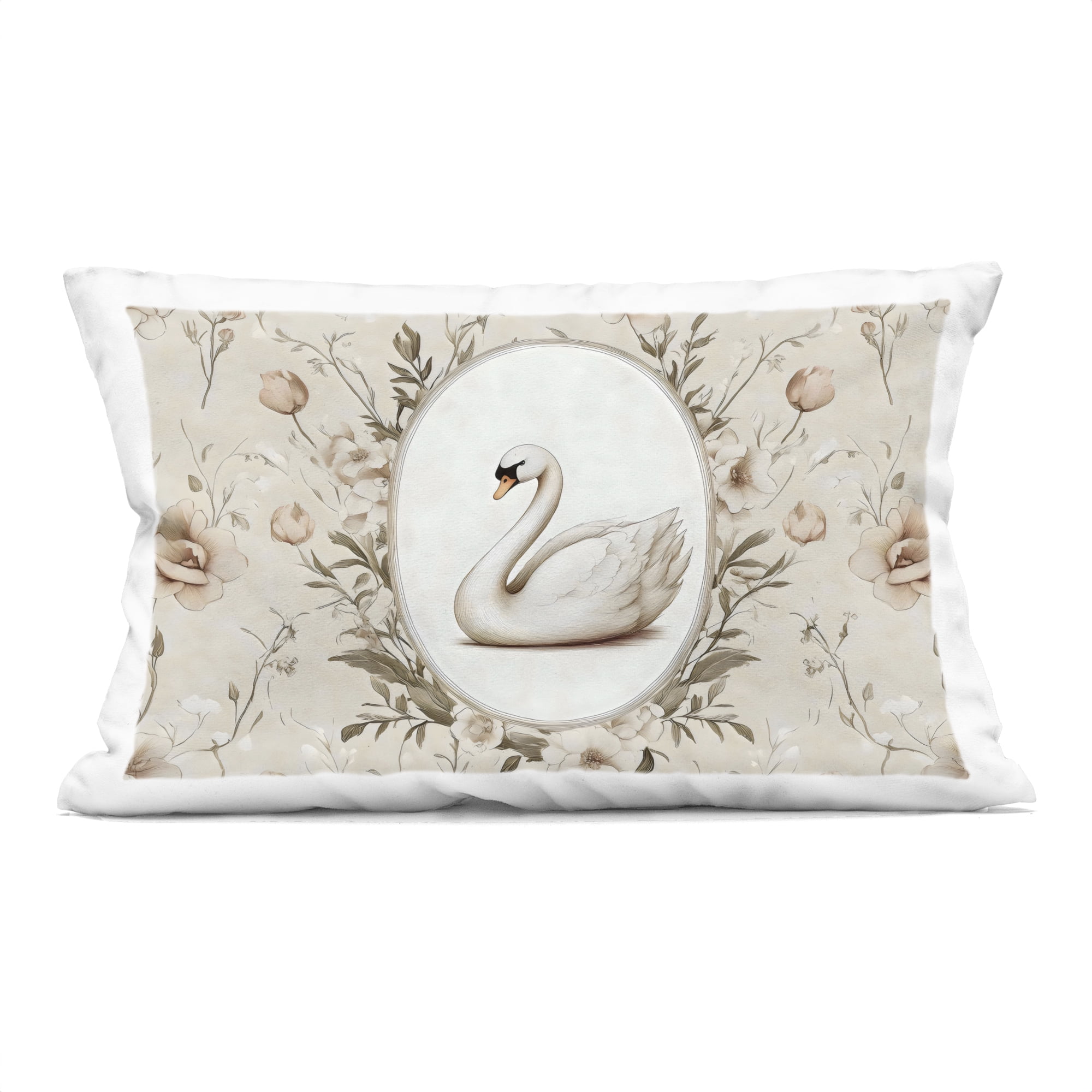Stupell Industries Swan Vignette in Floral Border Decorative Printed Throw Pillow, design by Arlington Prints, 14 x 7 x 20