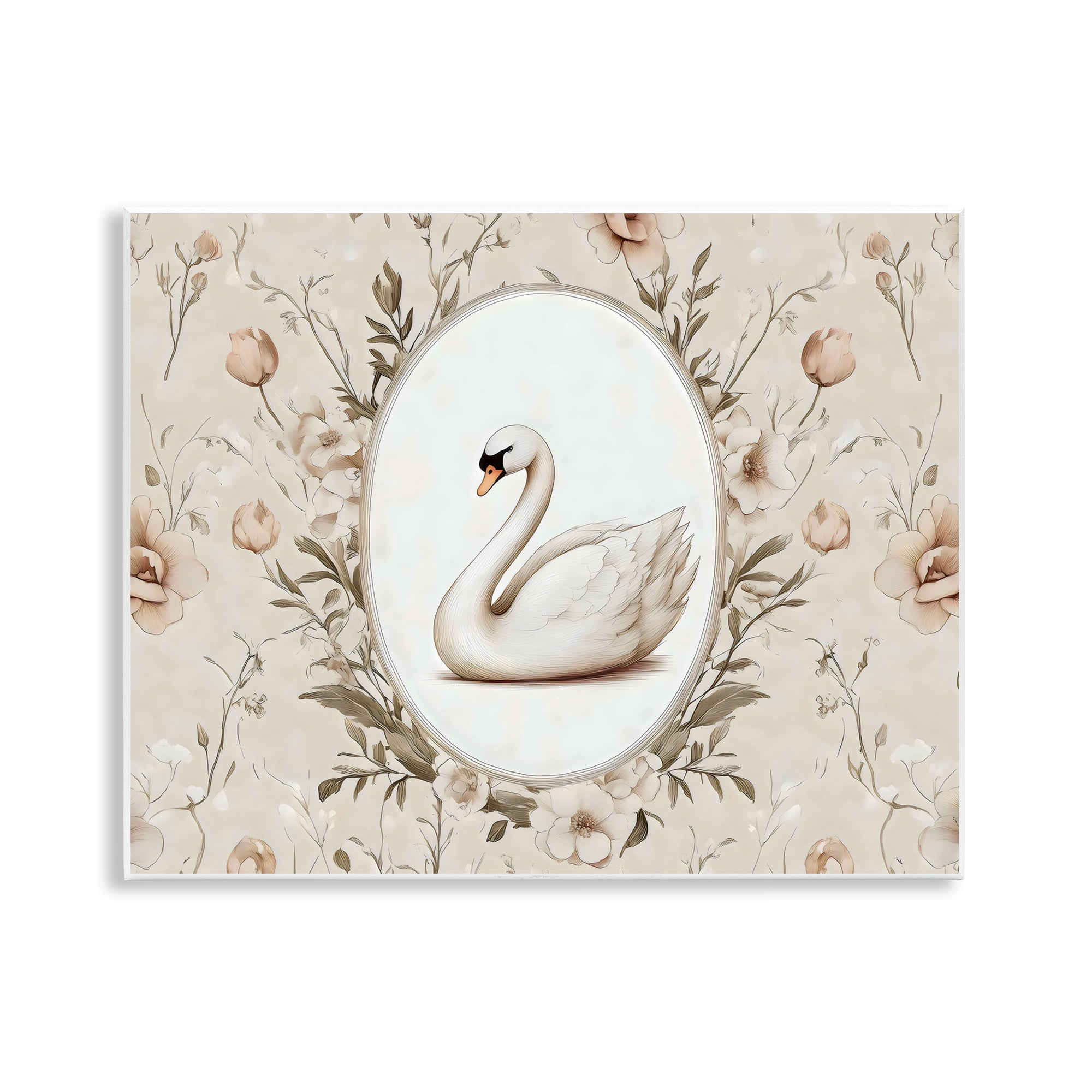Stupell Industries Swan Vignette in Floral Border Wall Plaque Art, design by Arlington Prints